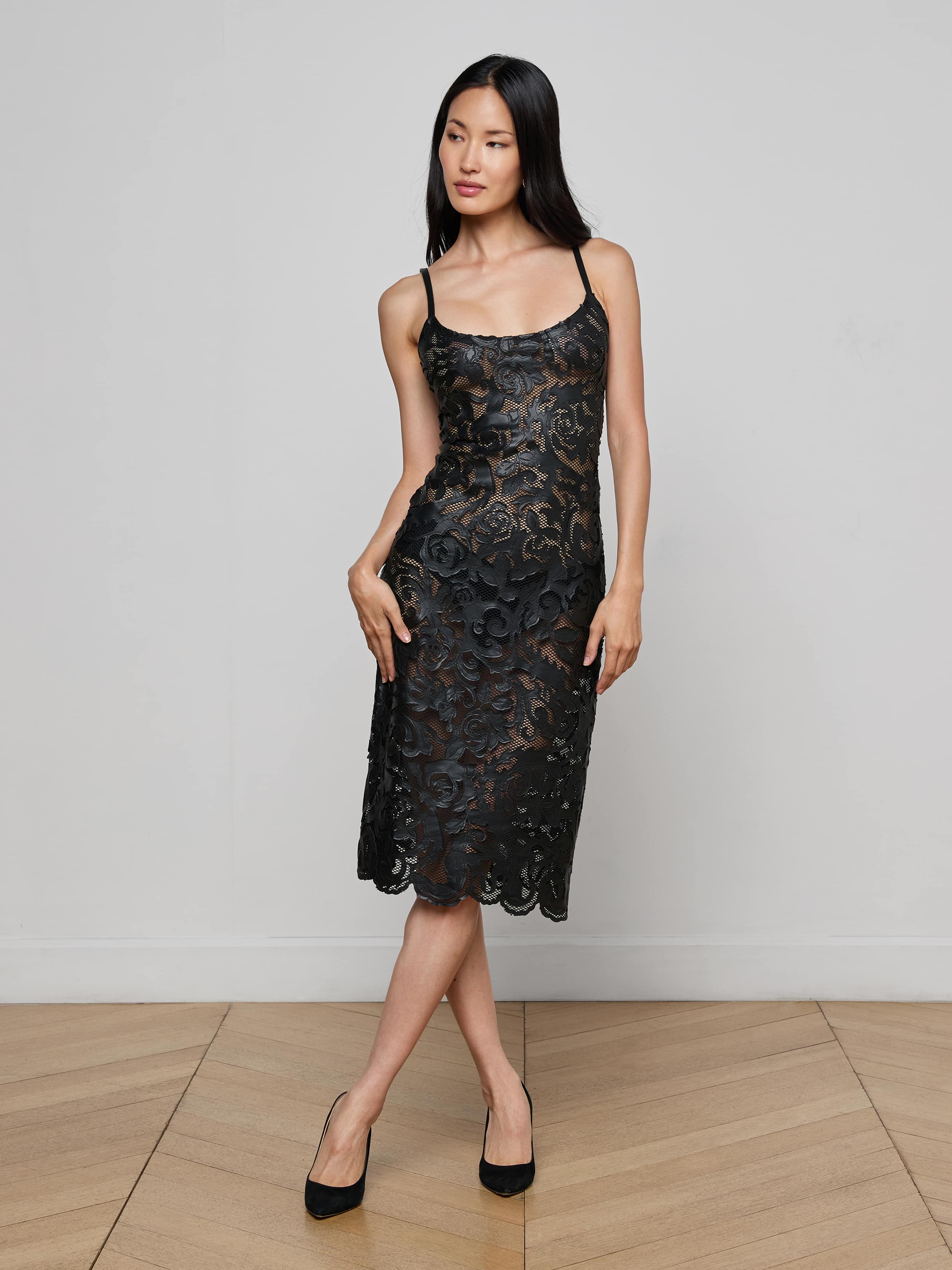 L'AGENCE Women's Kazuko Laser Cut Midi Dress - Black - Size 16 L'AGENCE Women's Kazuko Laser Cut Midi Dress - Black - Size 16