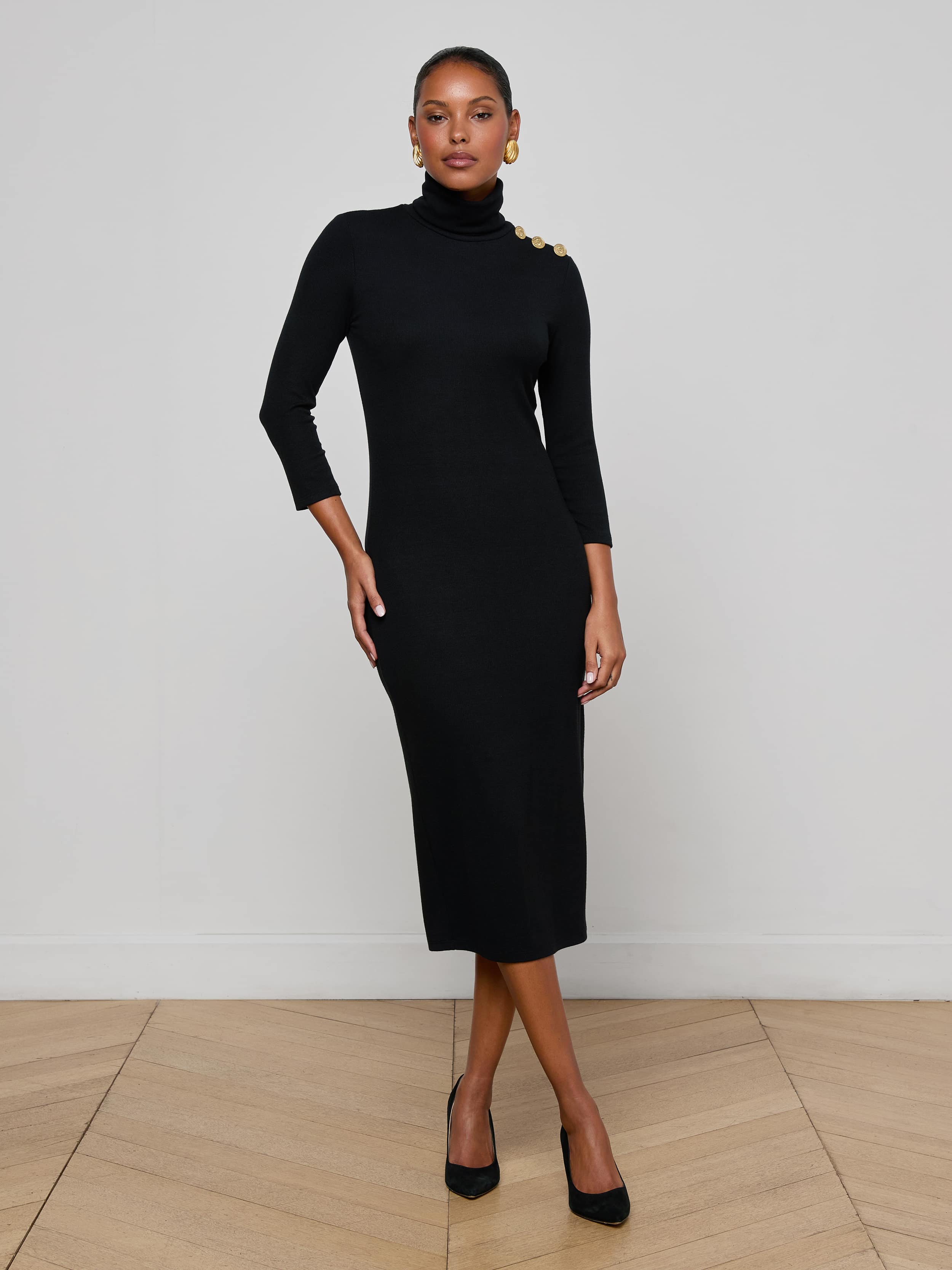 L'AGENCE Voletta Turtleneck Knit Dress In Black L'AGENCE Voletta Turtleneck Knit Dress In Black
