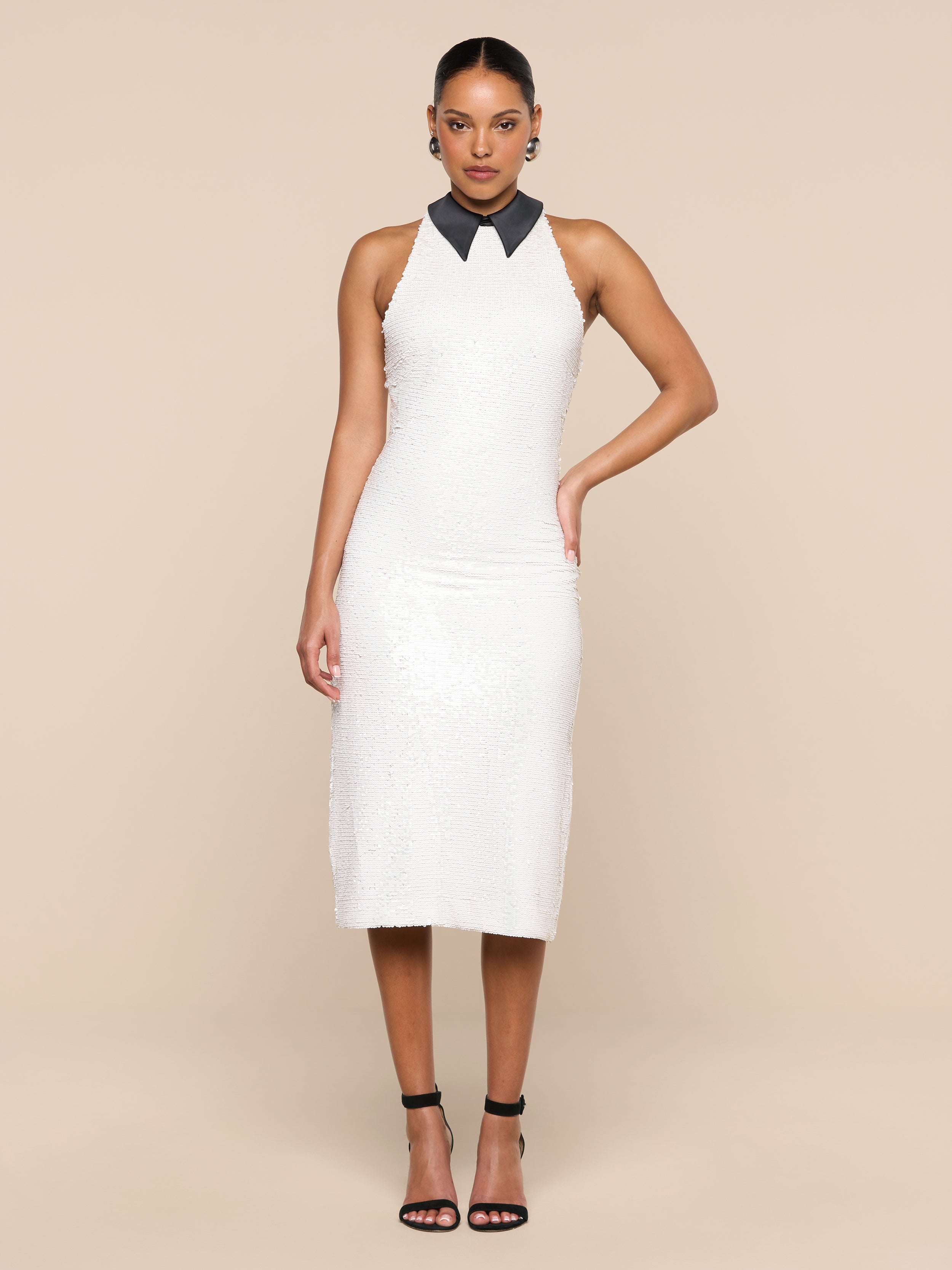 Lilith Sequin Dress in White/Black