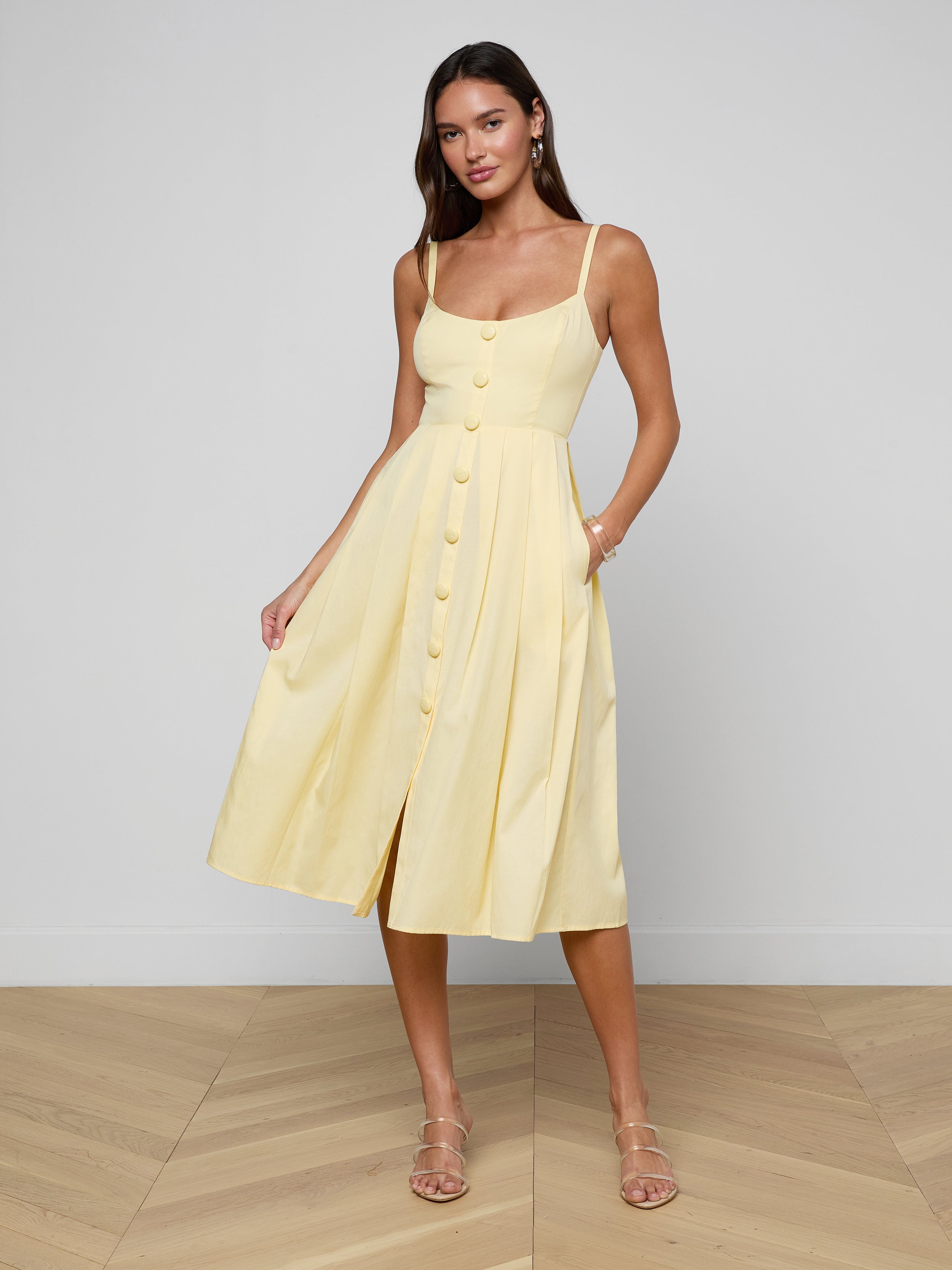 Reanne Midi Dress in Lemon Sorbet | L'AGENCE Reanne Midi Dress in Lemon Sorbet | L'AGENCE