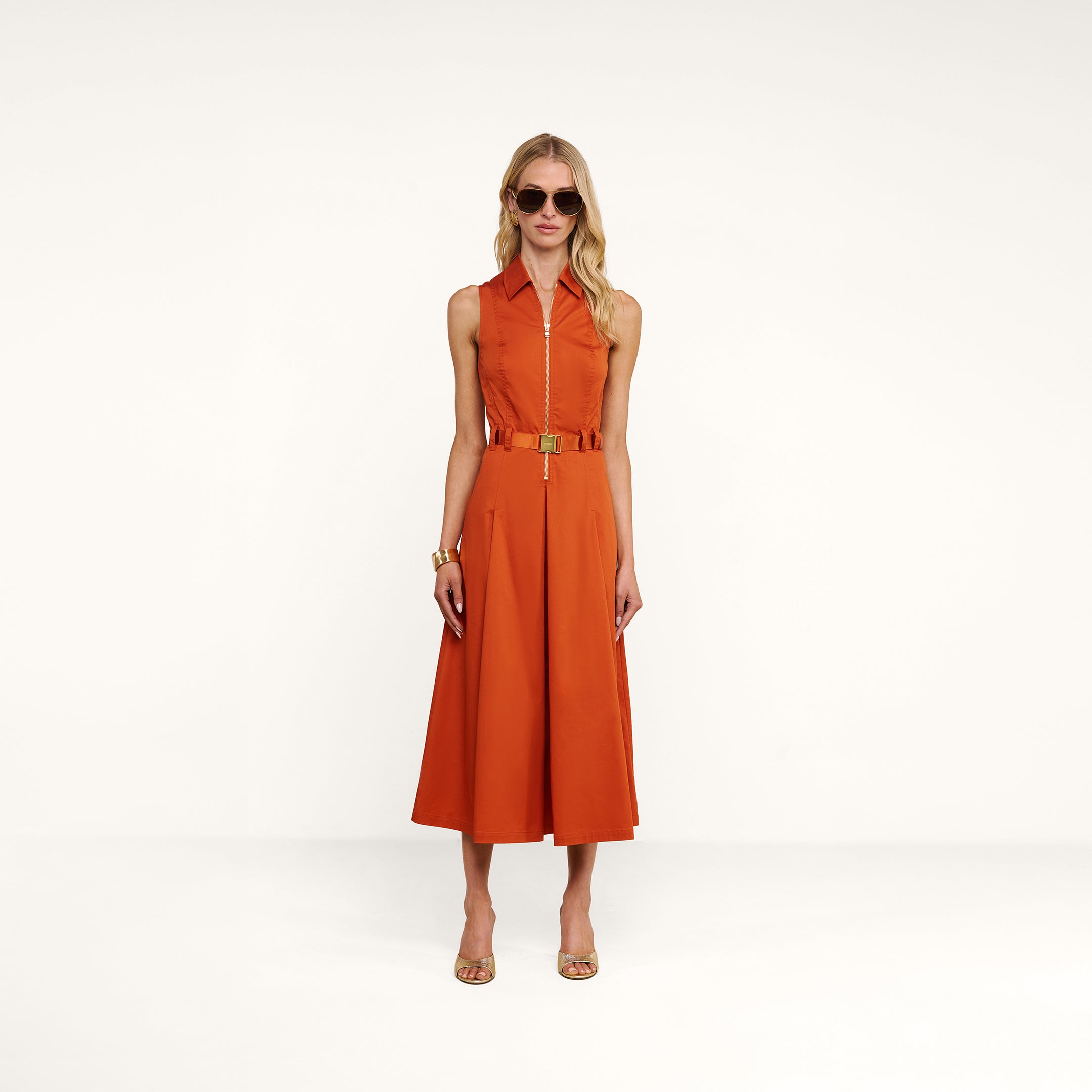 midi dress kancing tangan 3 L'AGENCE Kolton in Orange feminine flair flat-30-july-26 Pink Cotton & Lace Waist Size:L-(33-35 INCHES)