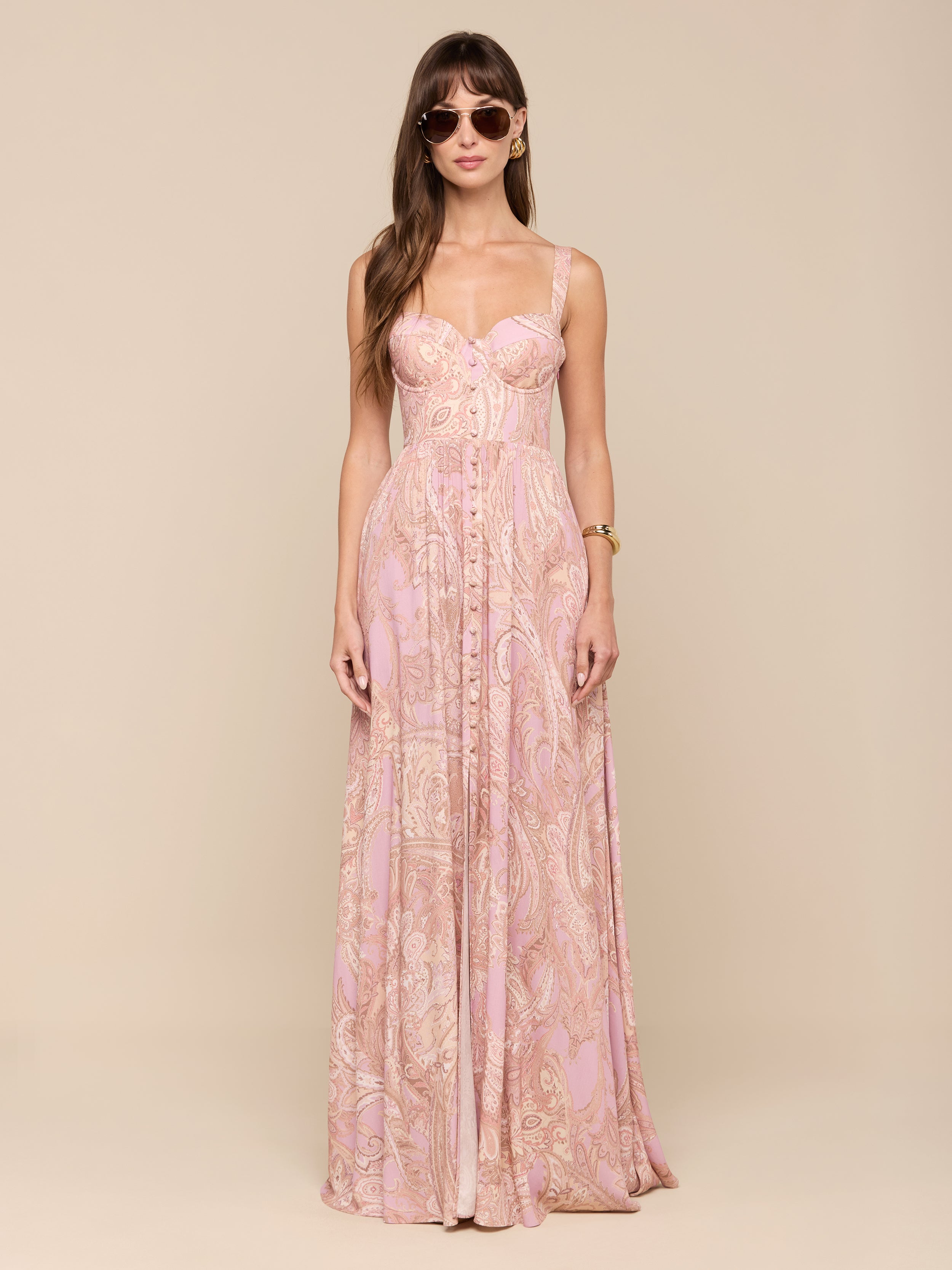 Rosette Maxi Dress in Mauve/Multi Traditional Paisley | L'AGENCE