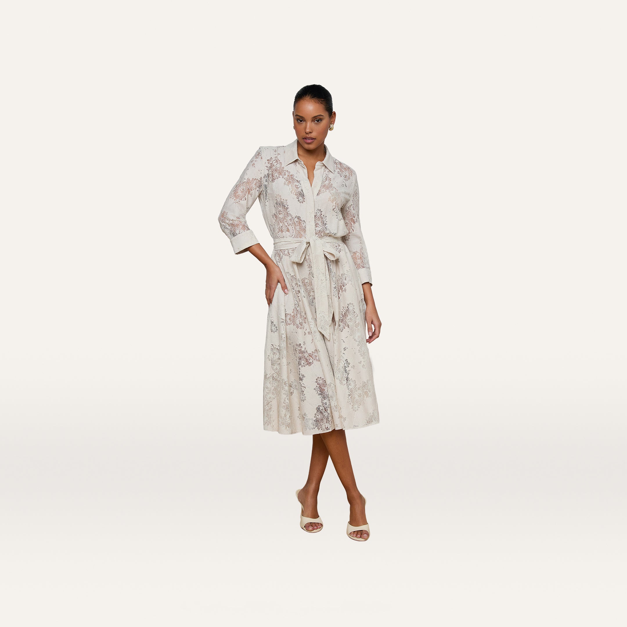 Ralphie Lace Midi Dress in Champagne | L'AGENCE