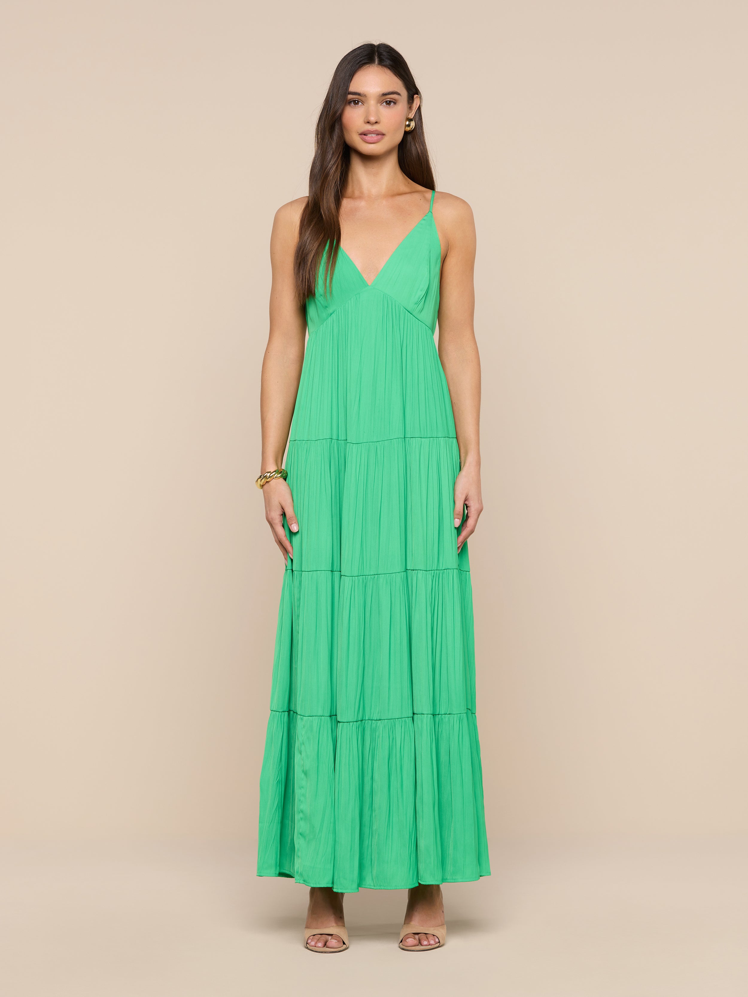 L'AGENCE Lua Tiered Maxi Dress In Island Green