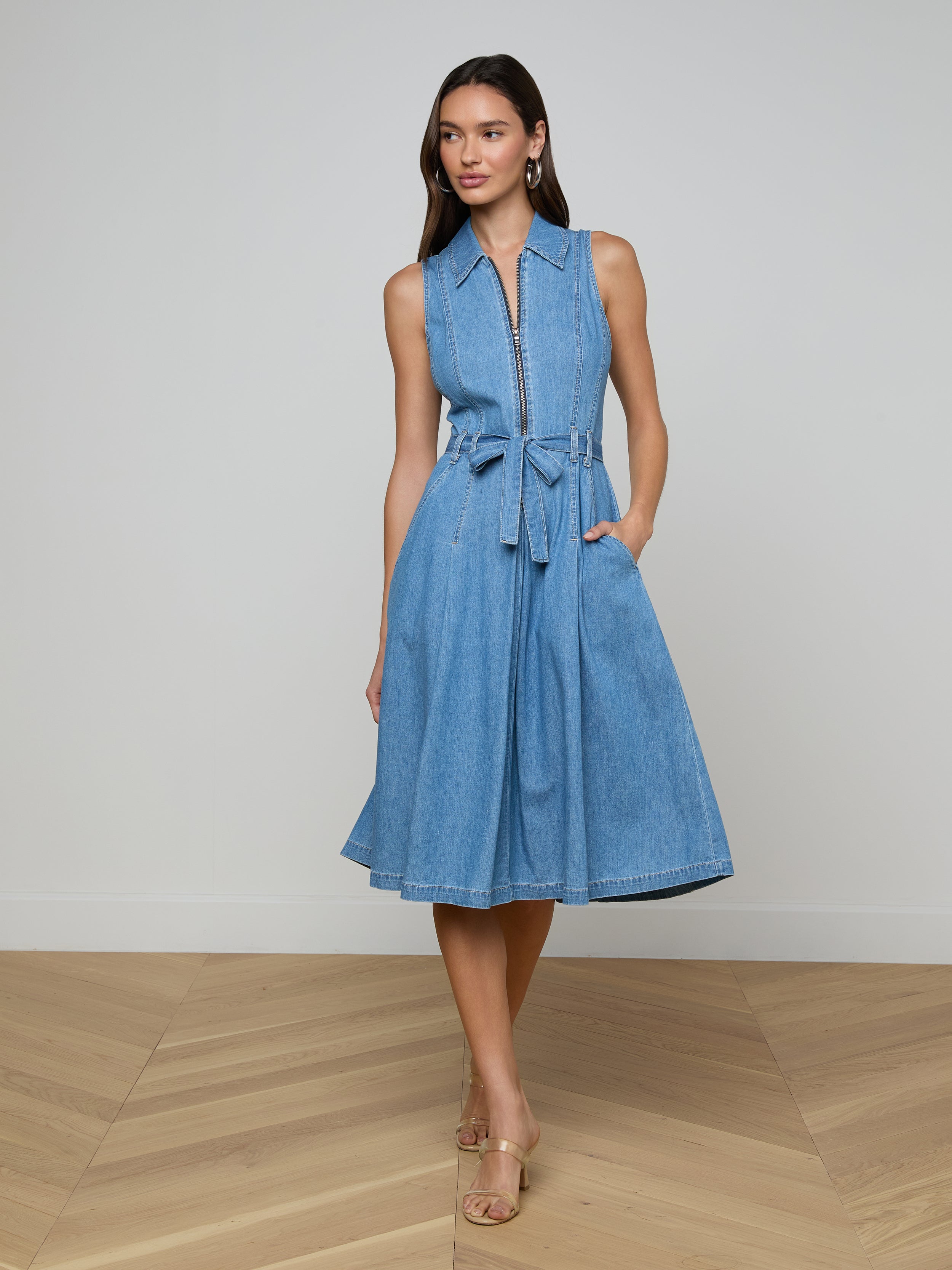 Kieran Shirt Dress in Oracle | L'AGENCE