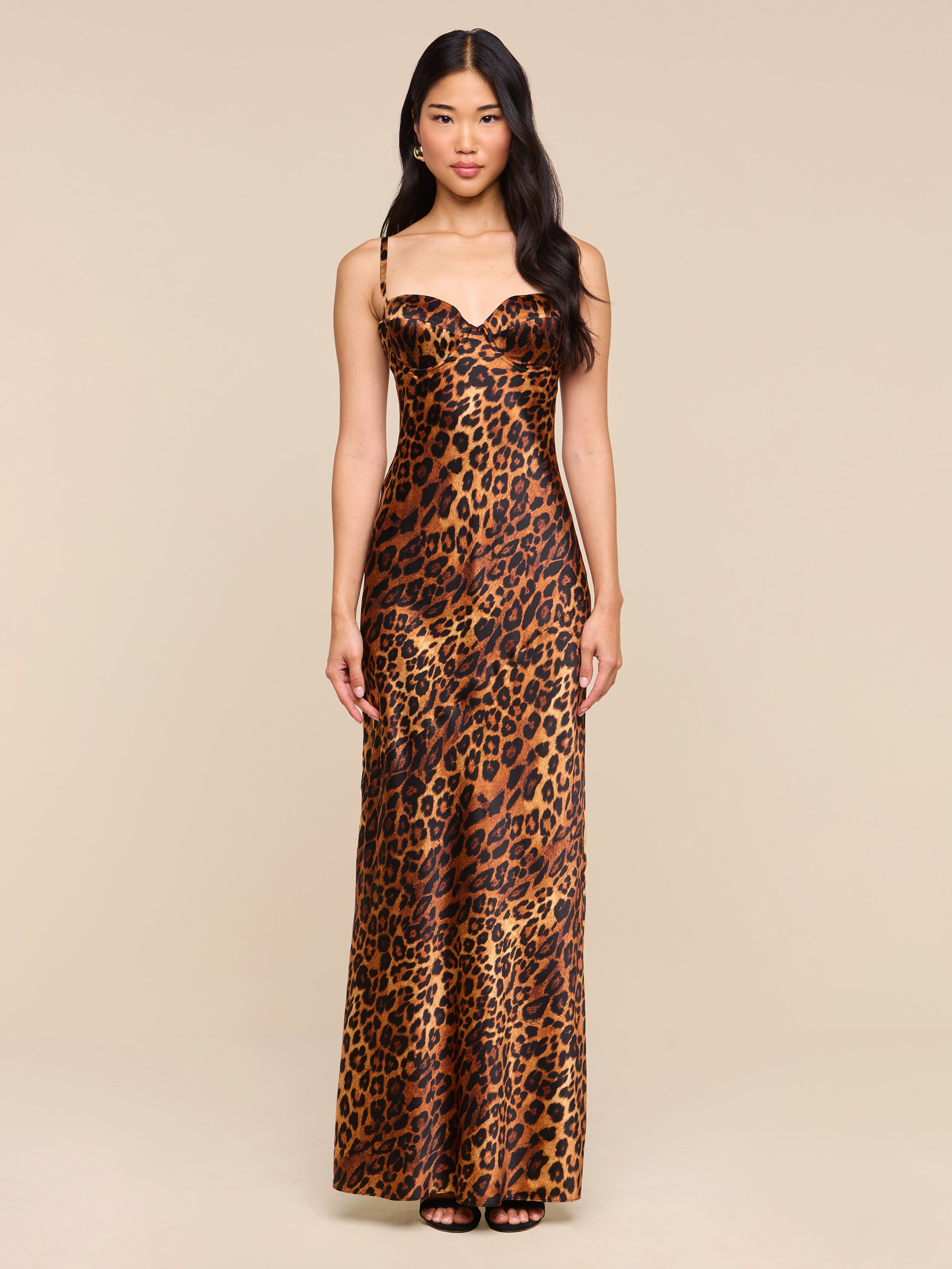 Sayla Silk Gown in Tan Multi Javan Leopard