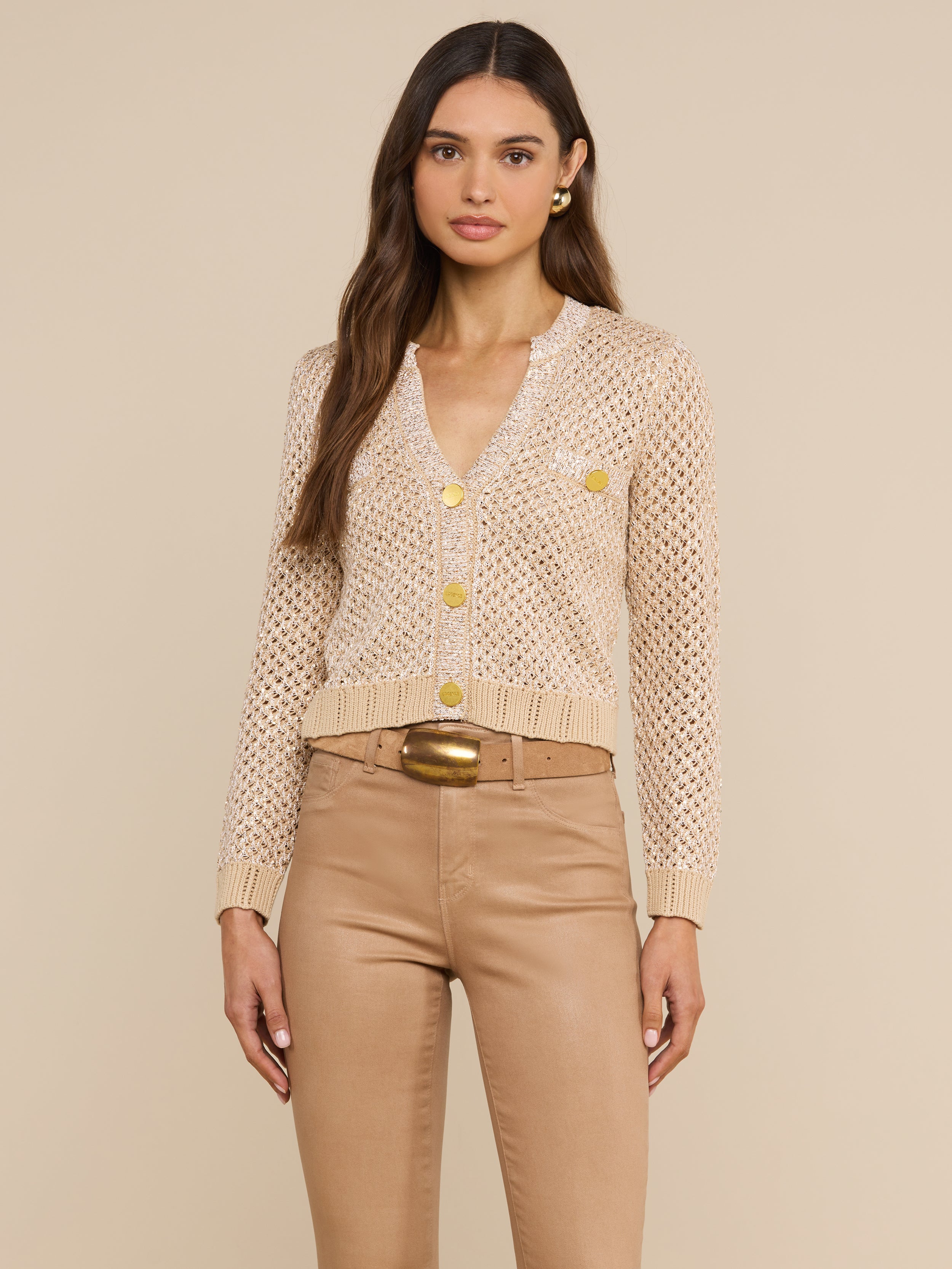 Blanca Sequin Cardigan in Natural Multi/Gold | L'AGENCE