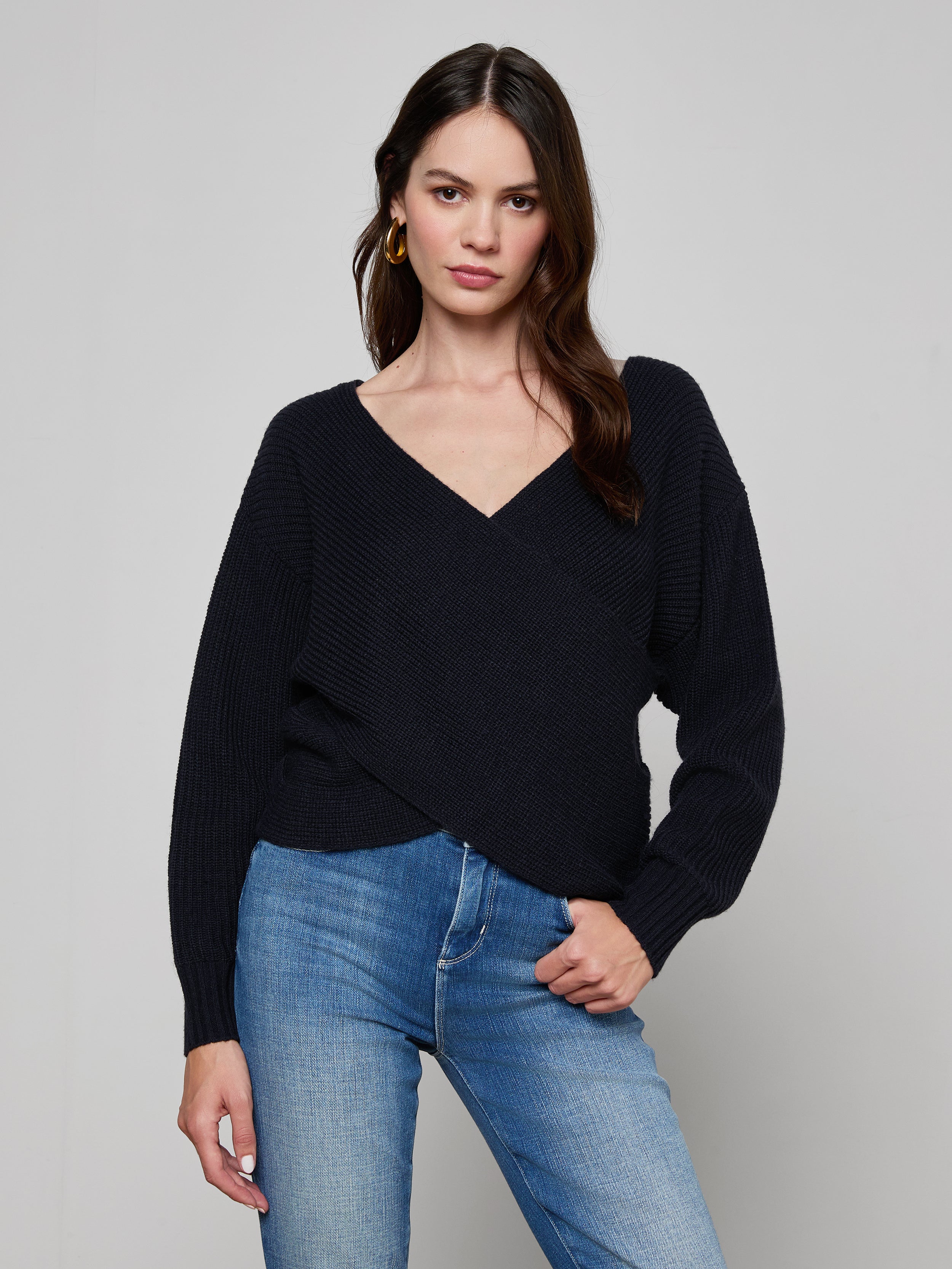 Antonella Crossover Sweater in Midnight | L'AGENCE
