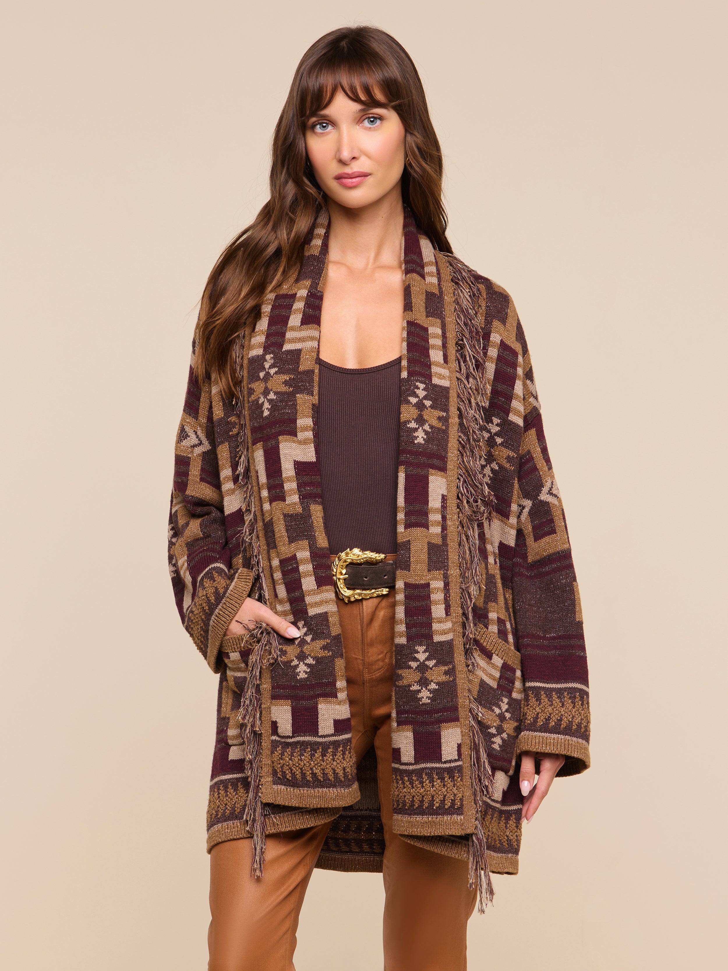 Jair Cardigan in Dark Java/Burgundy Multi | L'AGENCE