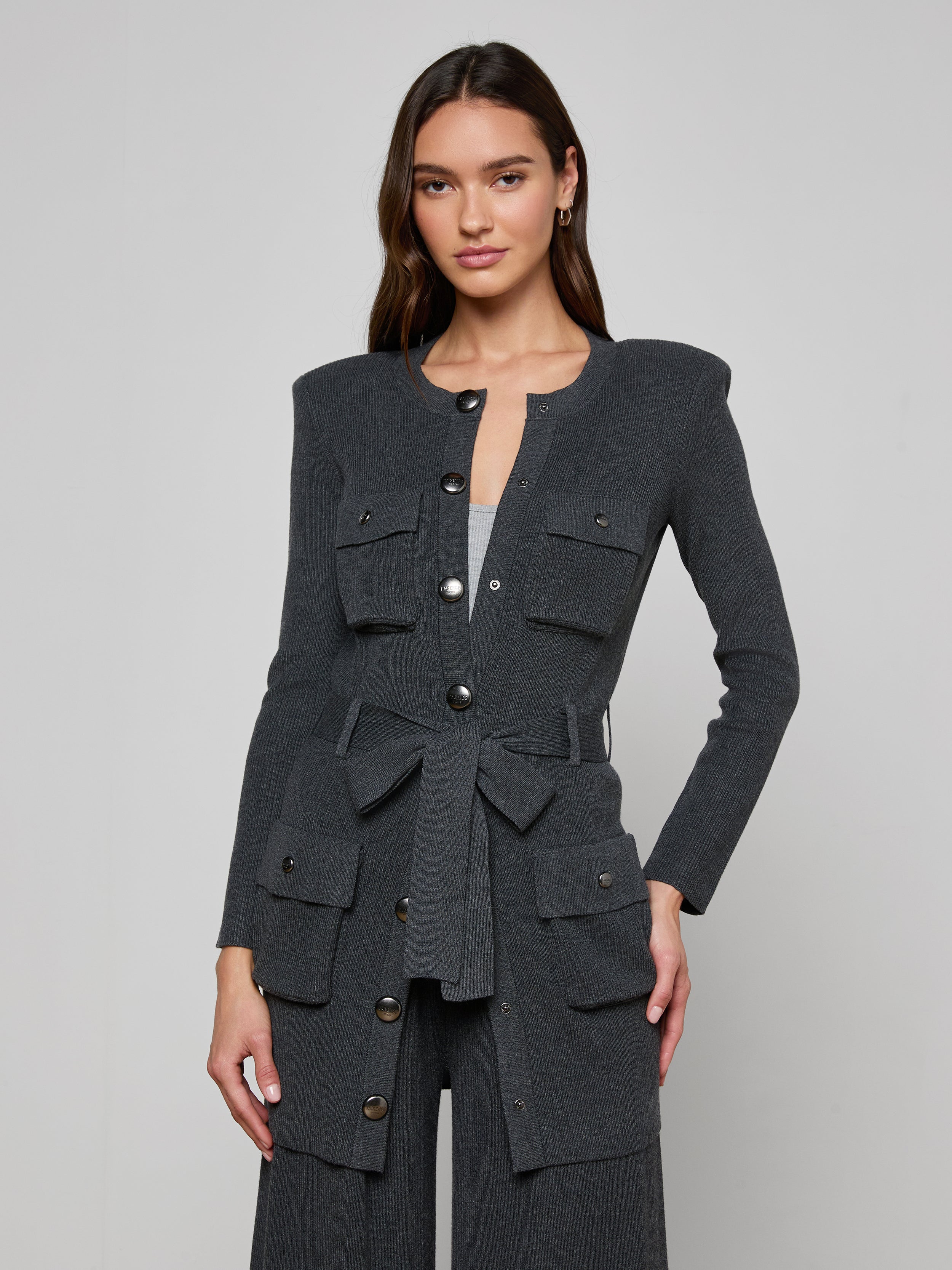 Lore Cardigan in Charcoal Grey/Gunmetal | L'AGENCE