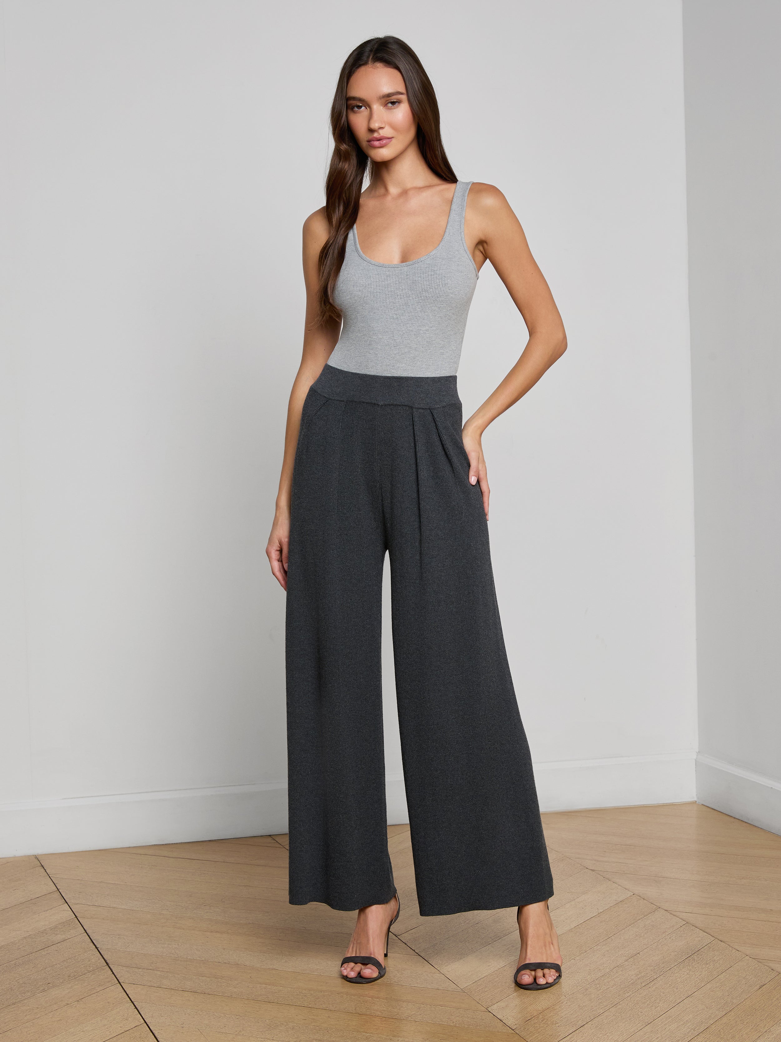 IRENE Tweed Knit Pants ダークグレー Milly Knit Pant in Charcoal Grey | L'AGENCE