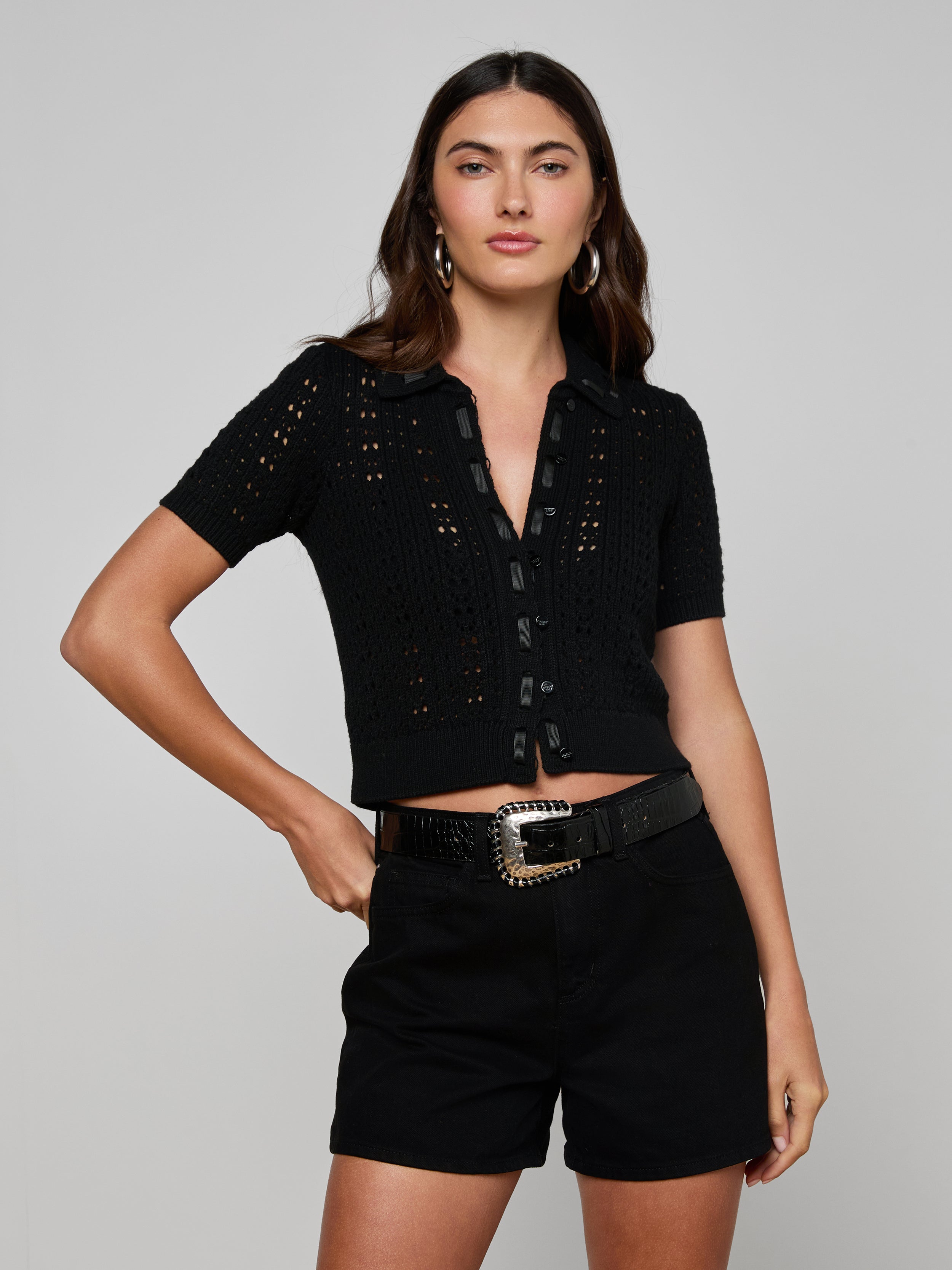Ninette Knit Top in Black/Black | L'AGENCE