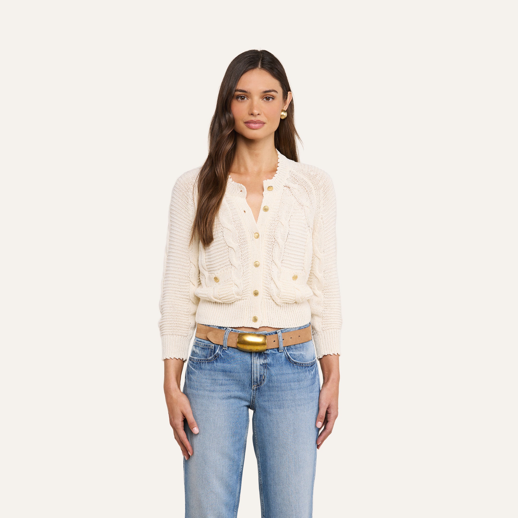 Darcy Cable Knit Cardigan in Ivory | L'AGENCE