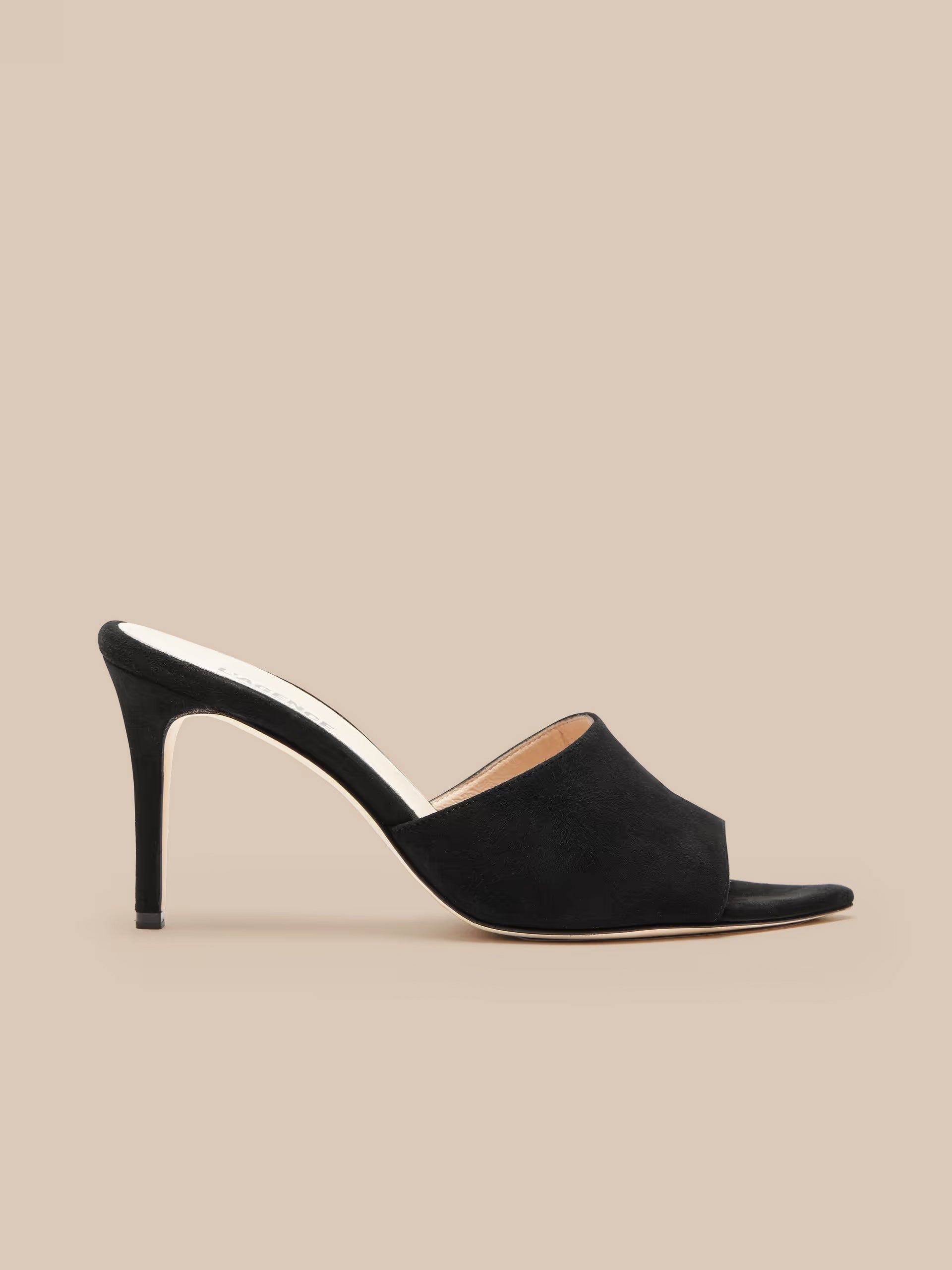 Lolita Suede Open-Toe Mule in Black Suede | L'AGENCE