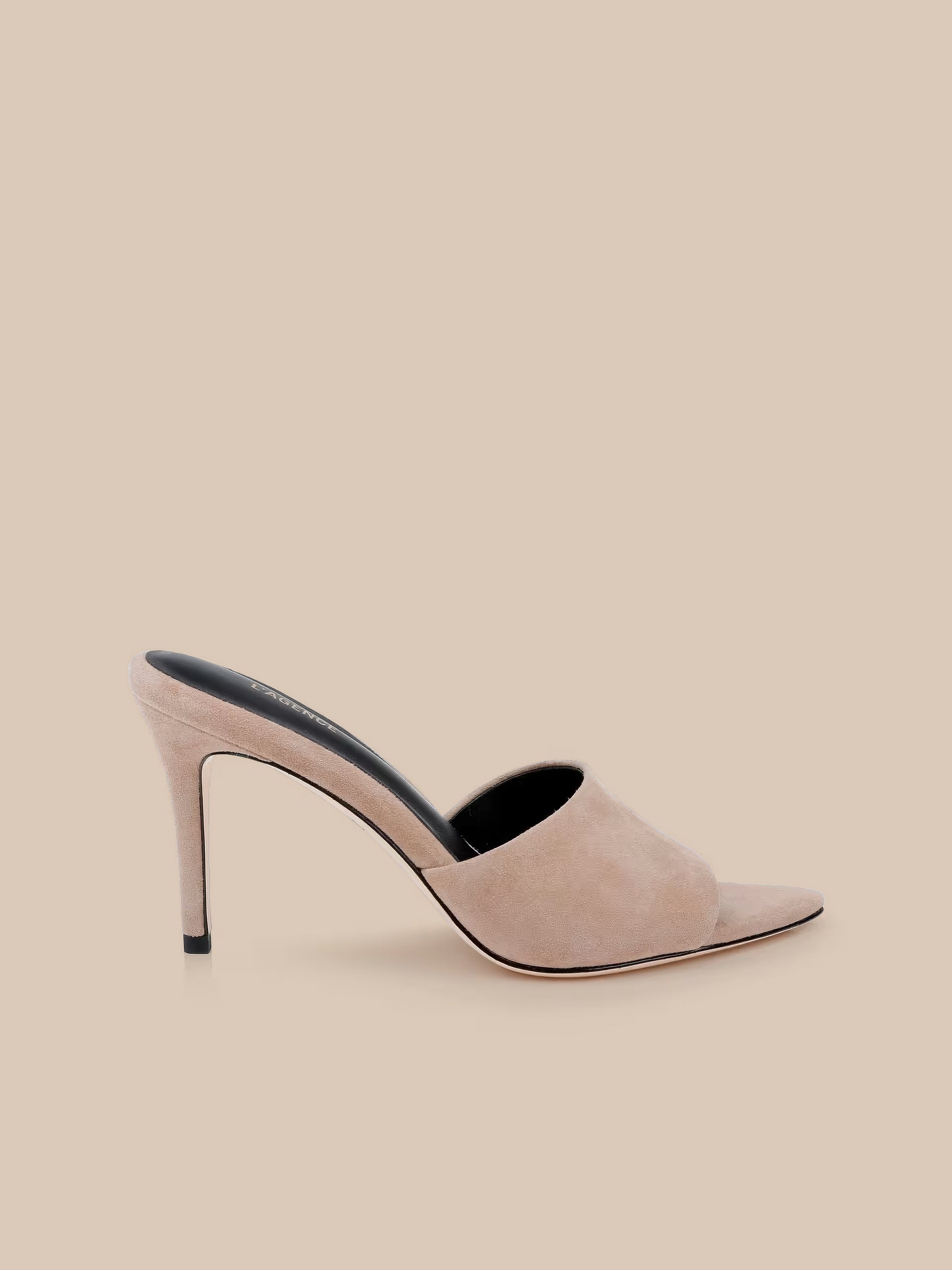Lolita Suede Open-Toe Mule in Cappuccino Suede | L'AGENCE