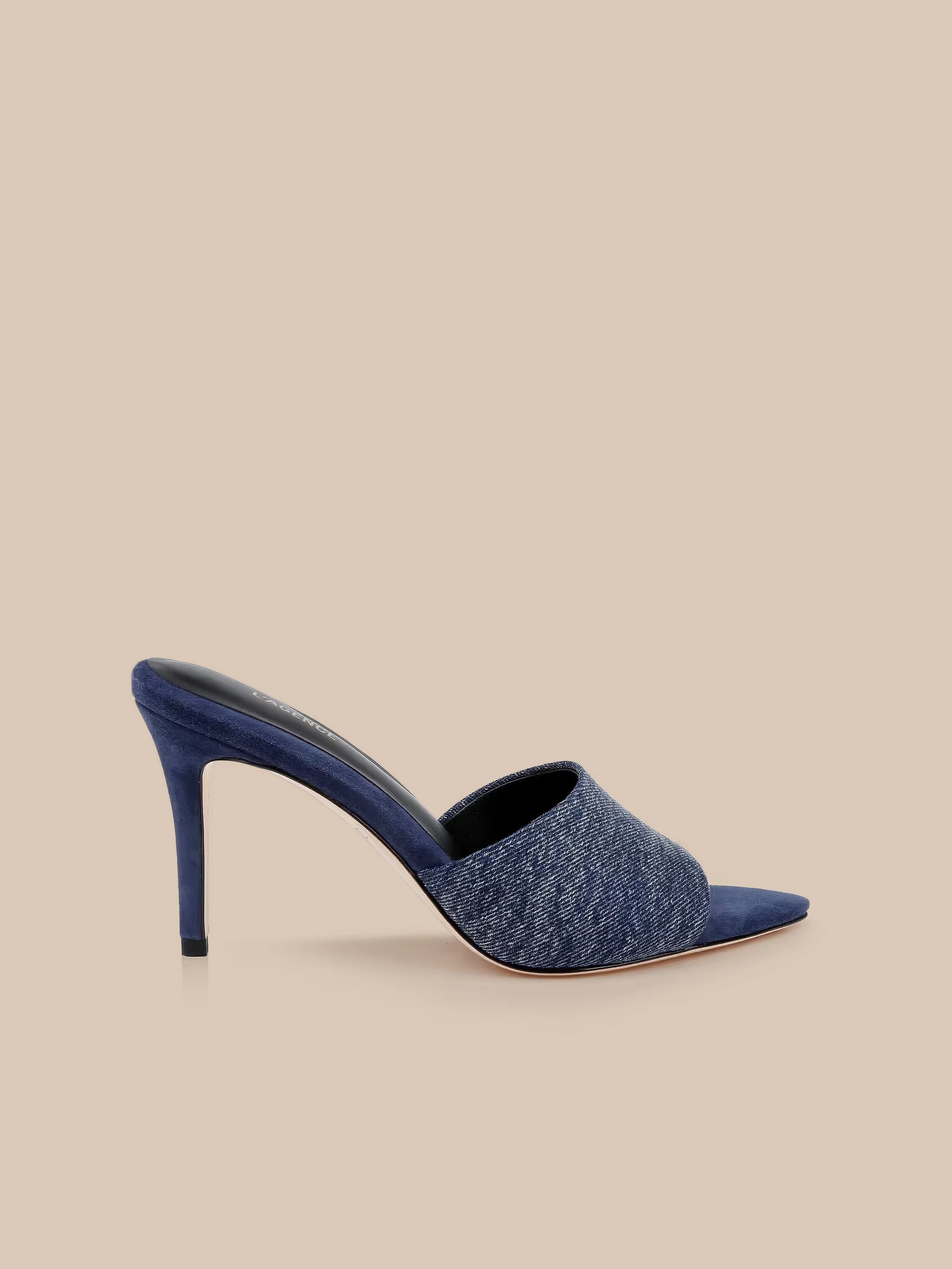 jicaco　Ohga ベロア　リボンミュール　ネイビー Lolita Denim Open-Toe Mule in Dark Denim | L'AGENCE
