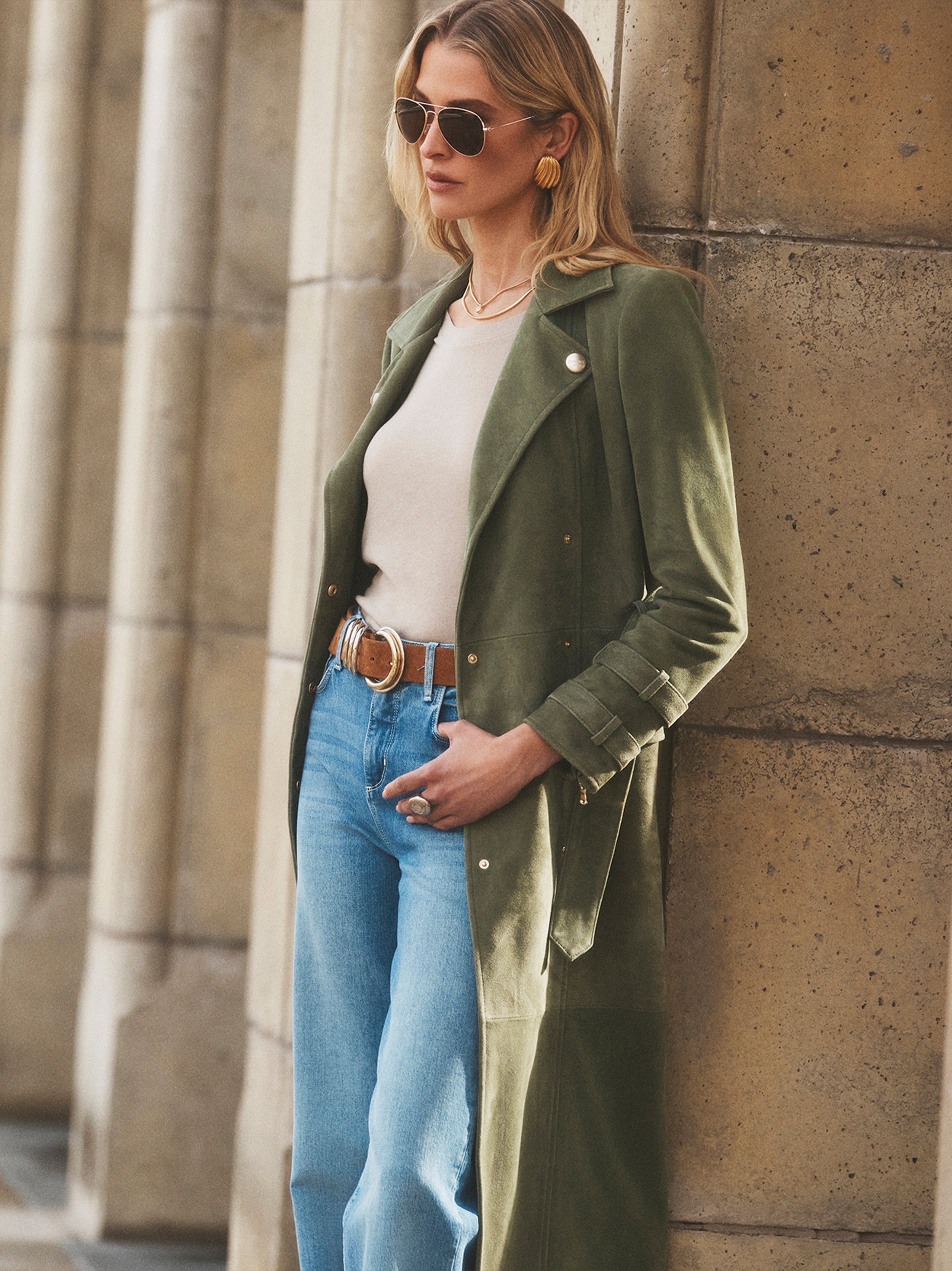 Celina Suede Trench Coat in Clover | L'AGENCE