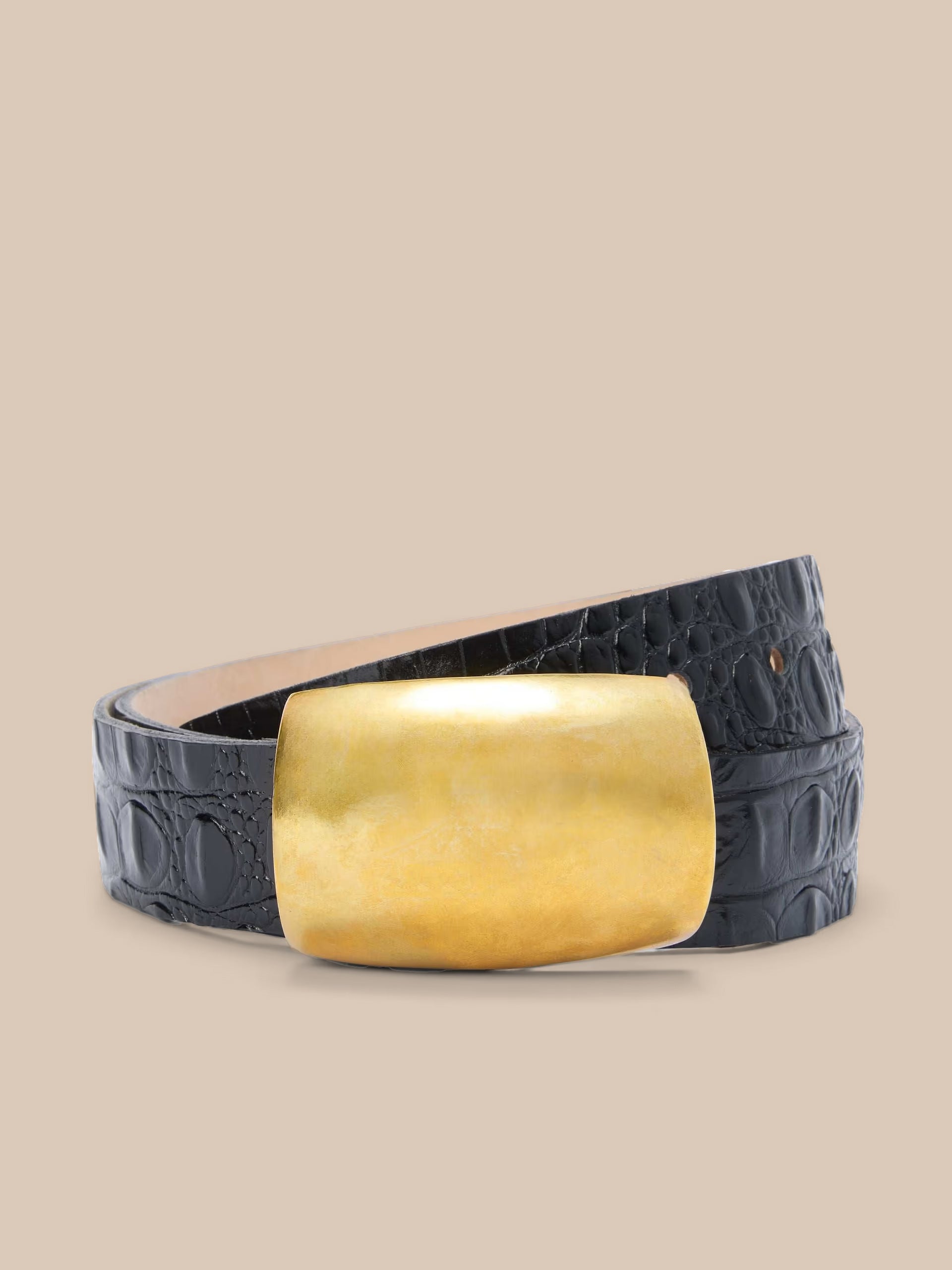 Milou Belt in Black Croc Embossed/Gold | L'AGENCE