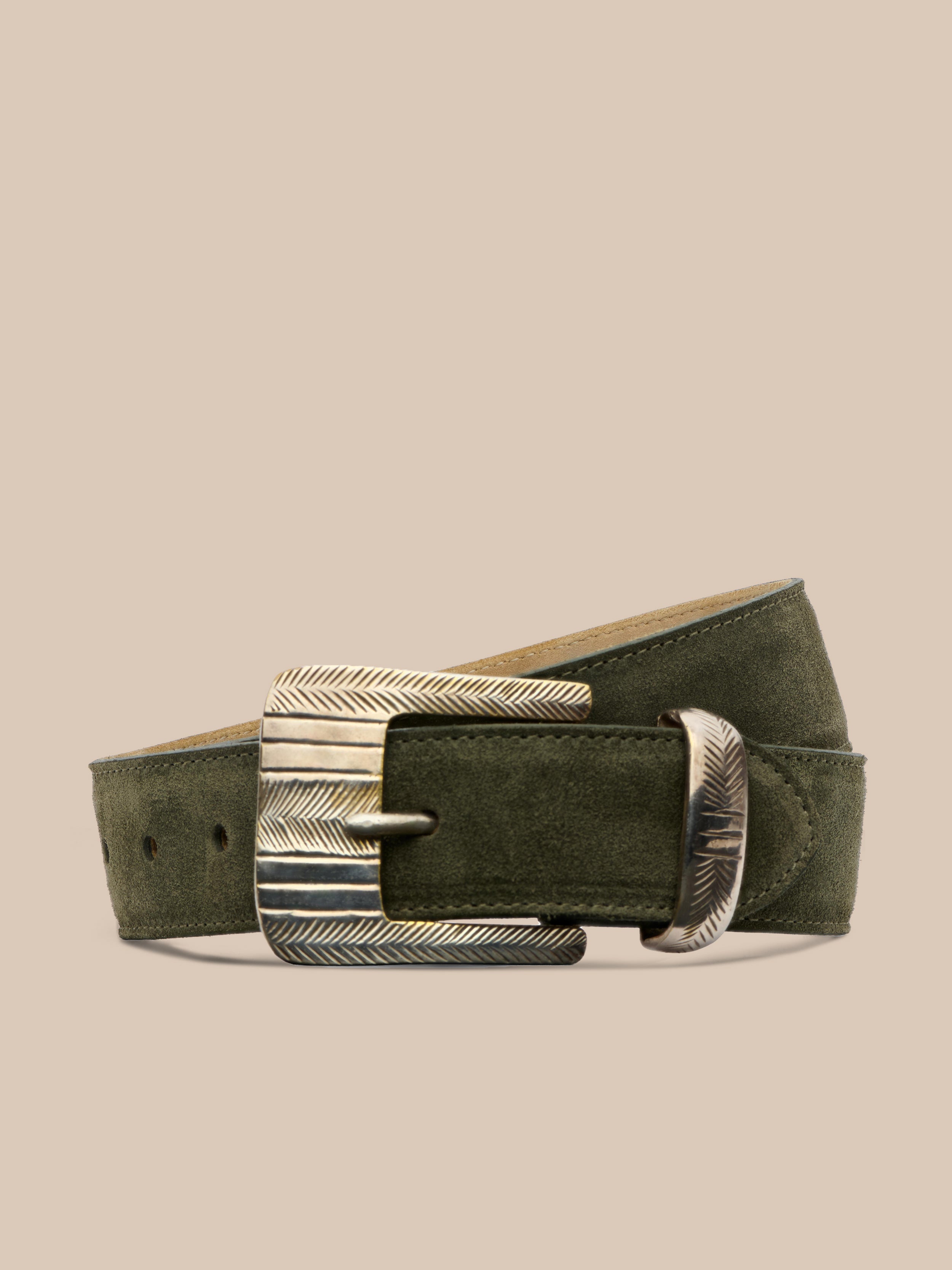 Aya Suede Belt in Olive Suede | L'AGENCE