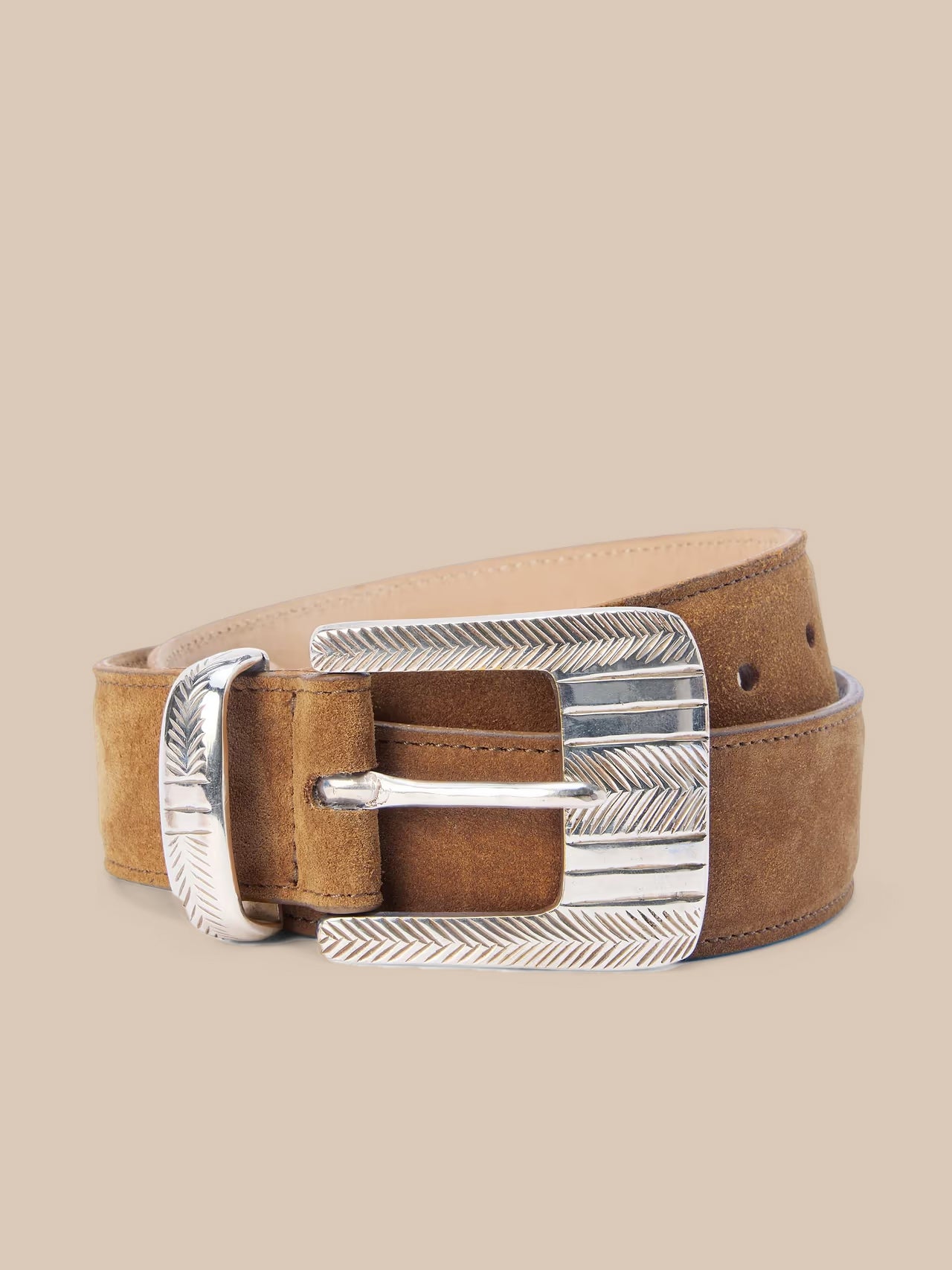 Aya Suede Belt in Cognac Suede | L'AGENCE