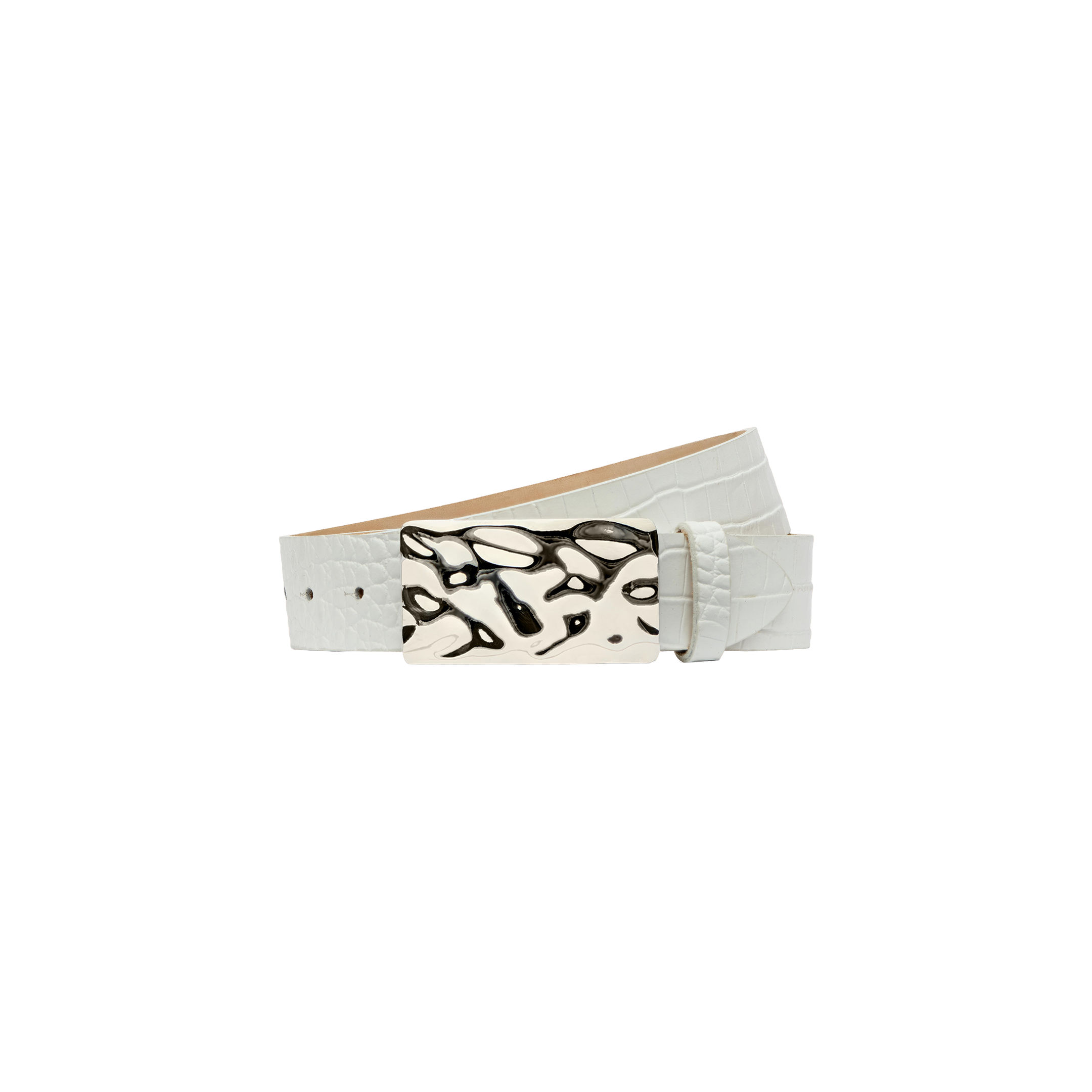 Chara Leather Belt in White Croc Embossed | L'AGENCE