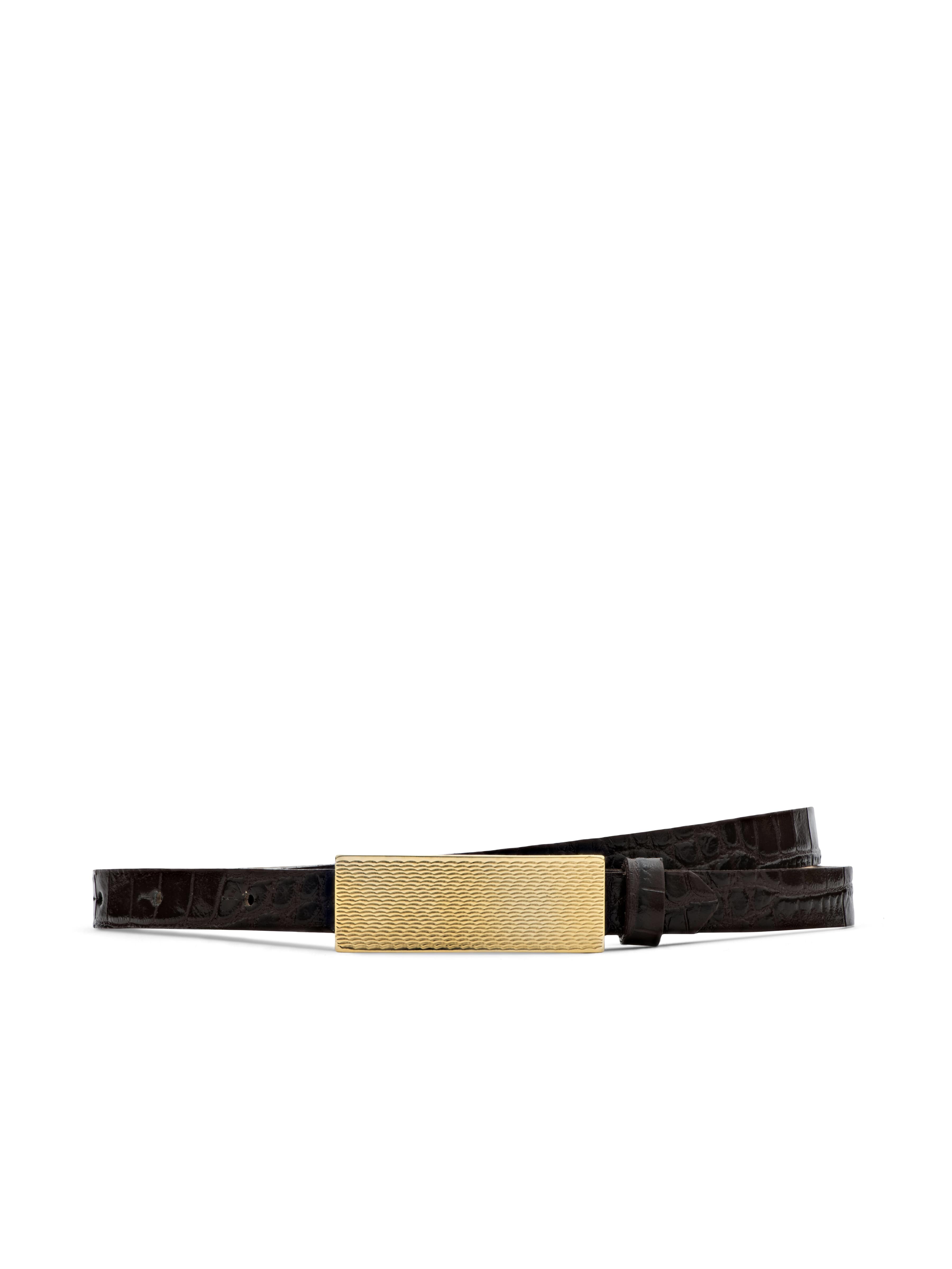 Elyse Croc-Embossed Leather Belt in Chocolate Croc Embossed | L'AGENCE