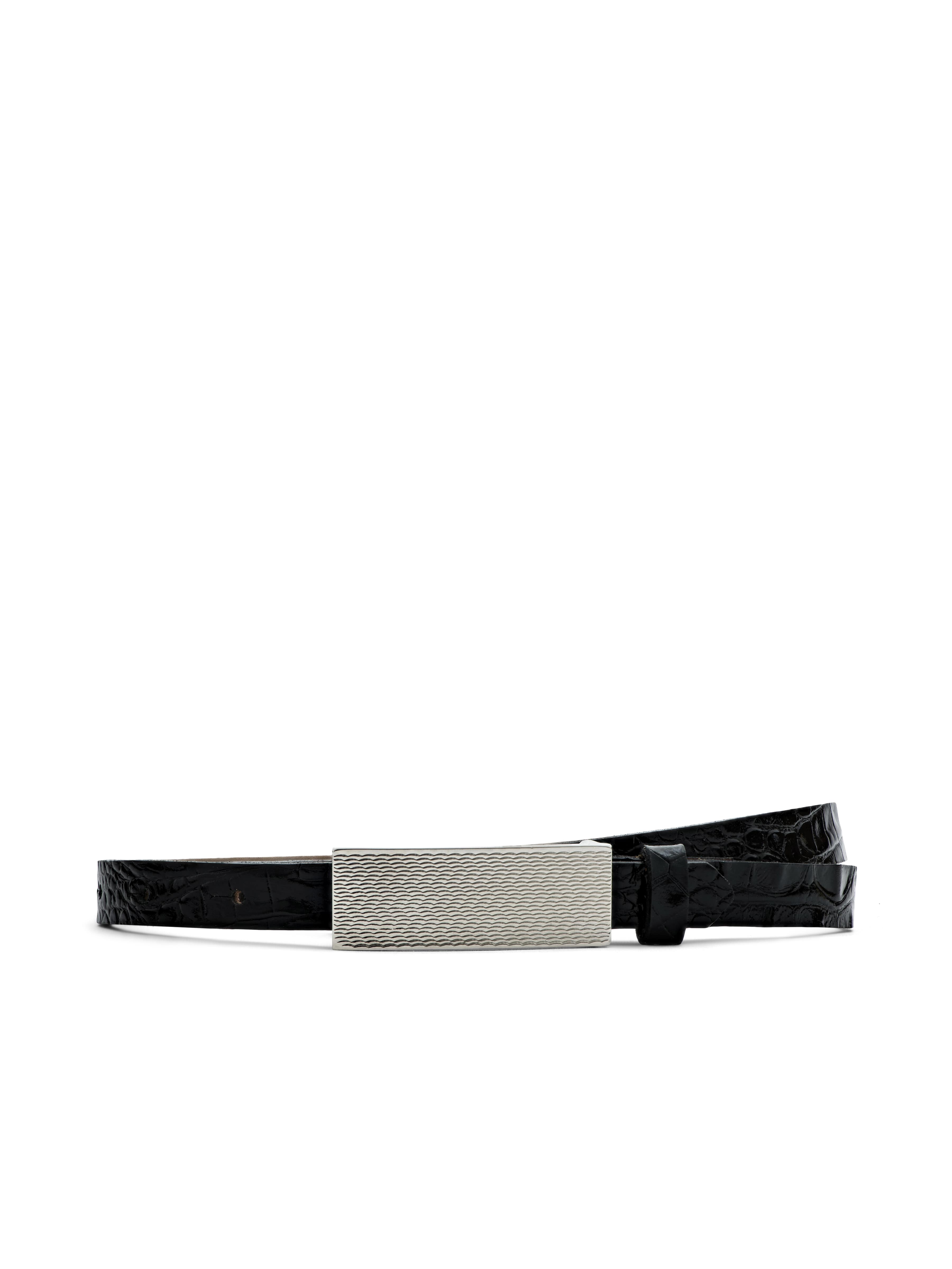 Elyse Croc-Embossed Leather Belt in Black Croc Embossed | L  display picture 1