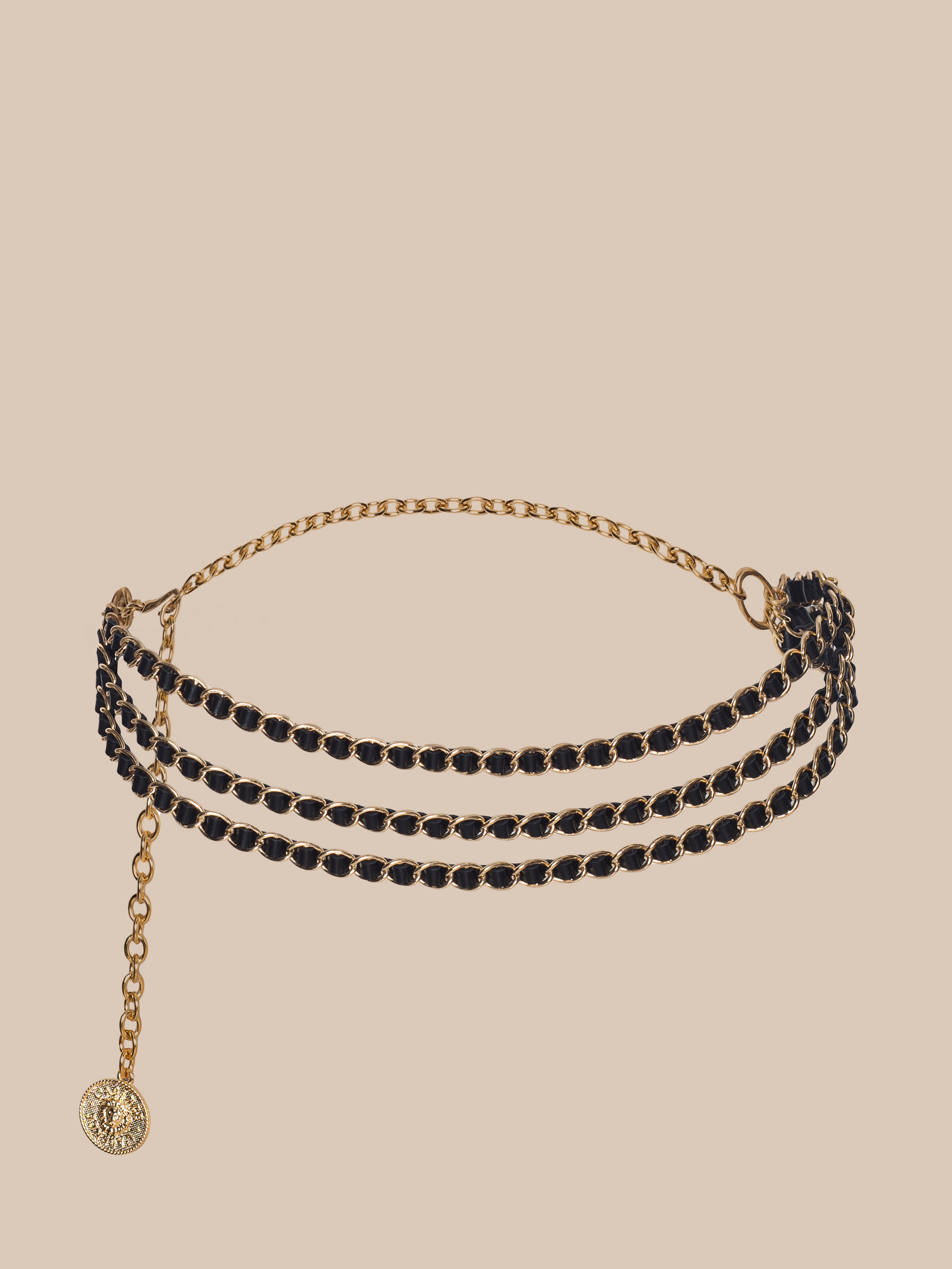 Alisha Chain Belt in Black With Gold Chain | L'AGENCE