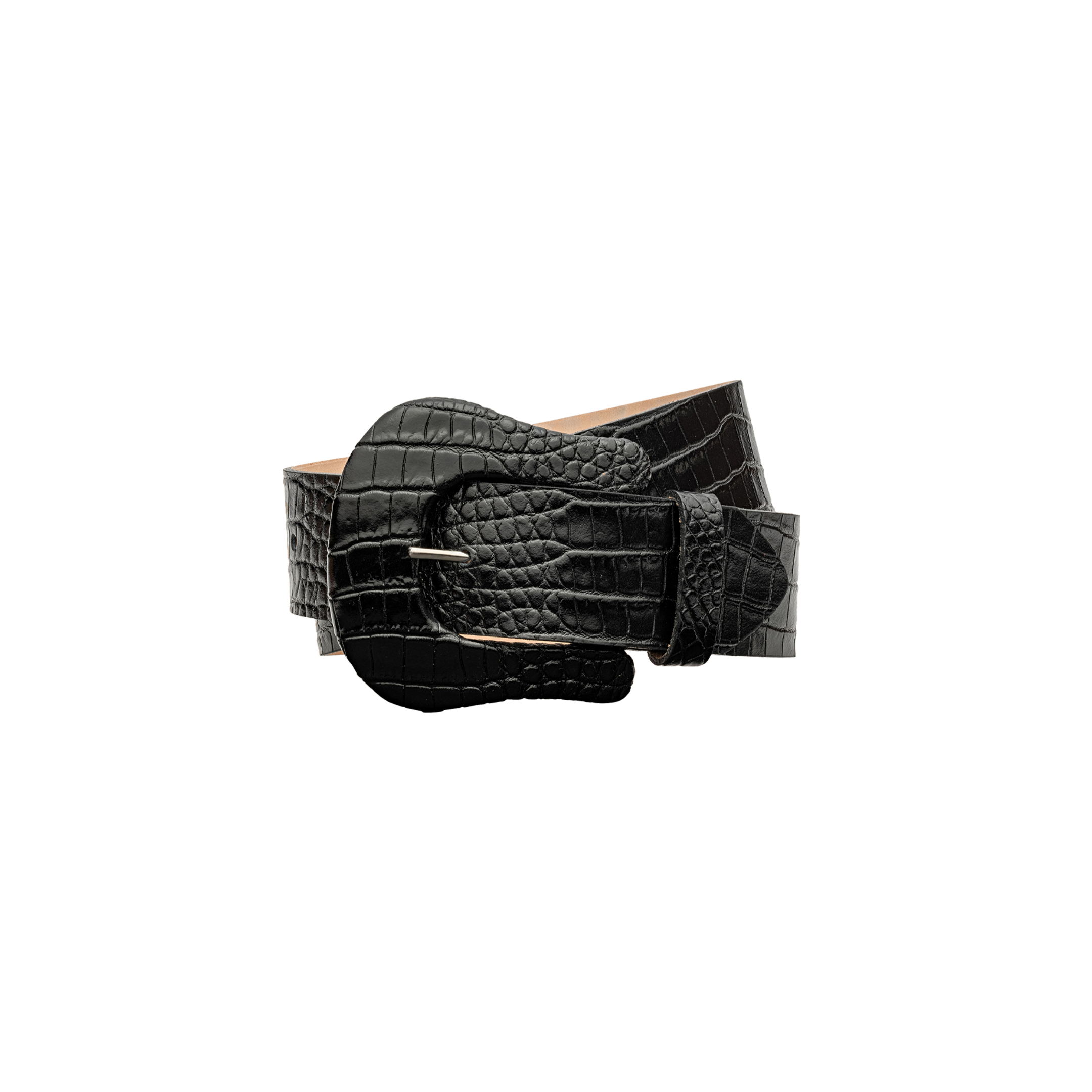 Clemence Croc-Embossed Leather Belt Belt in Black Croc Embossed