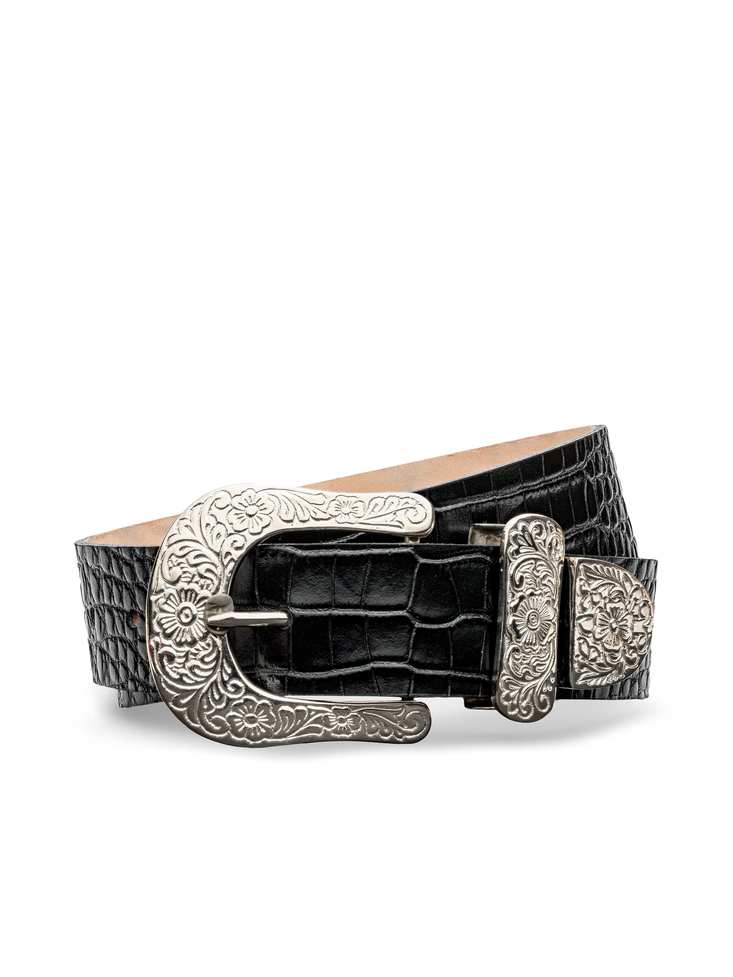 Otera Leather Belt in Black Croc Embossed | L'AGENCE