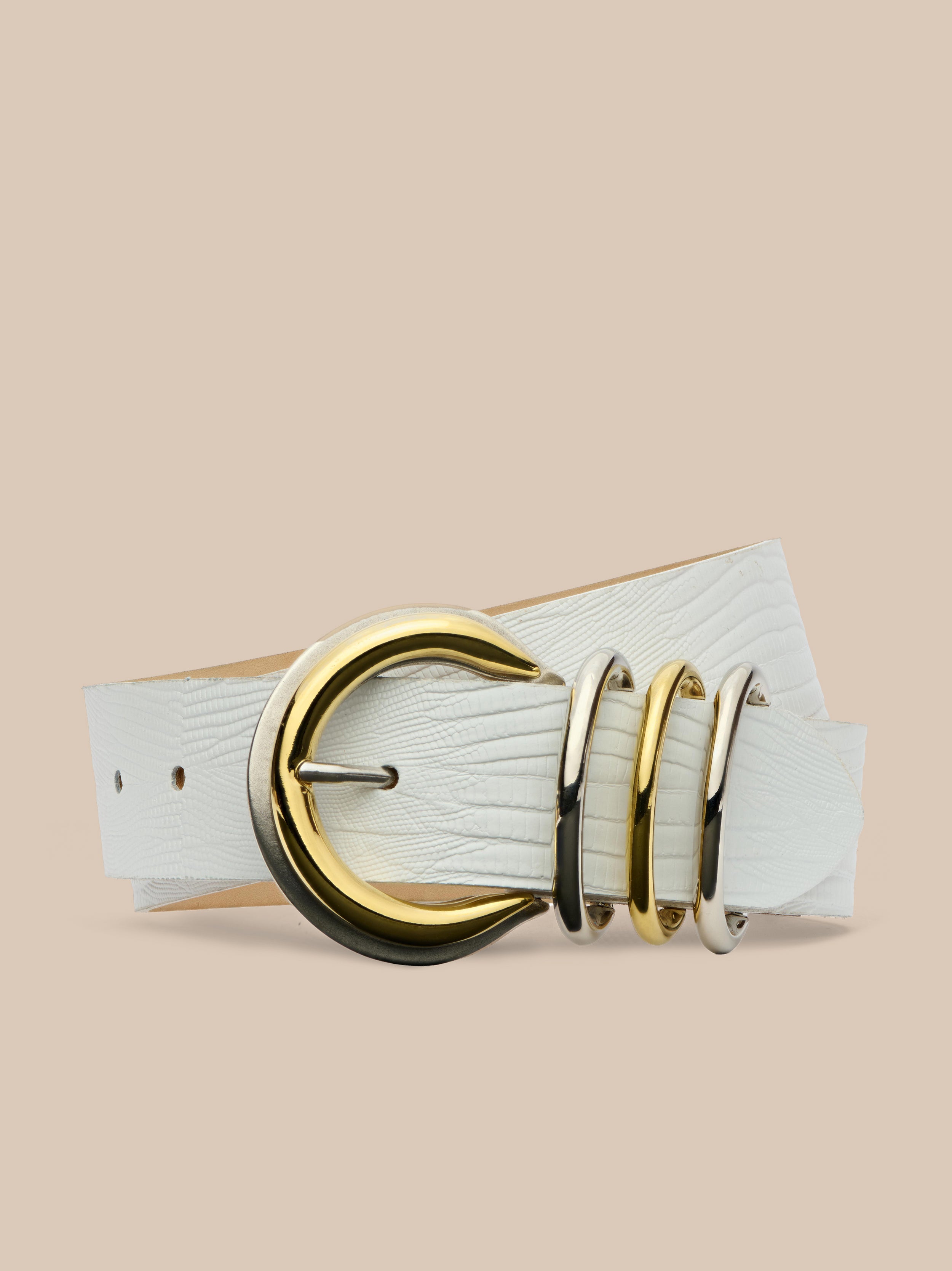 Tobar Leather Belt in White Lizard Embossed | L'AGENCE
