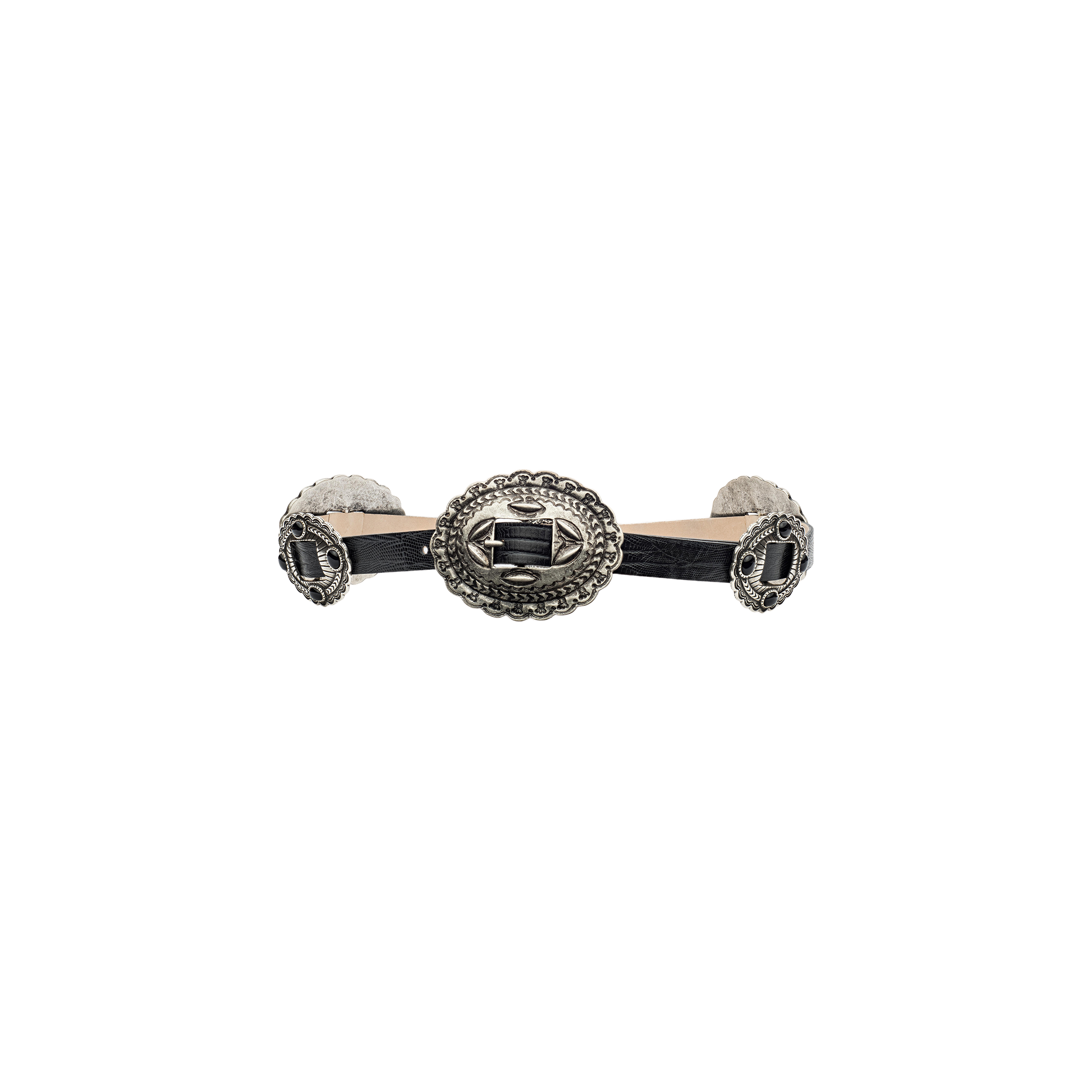 ローヘンlohen ベルト Rocha Leather Belt in Black Lizard Embossed | L'AGENCE