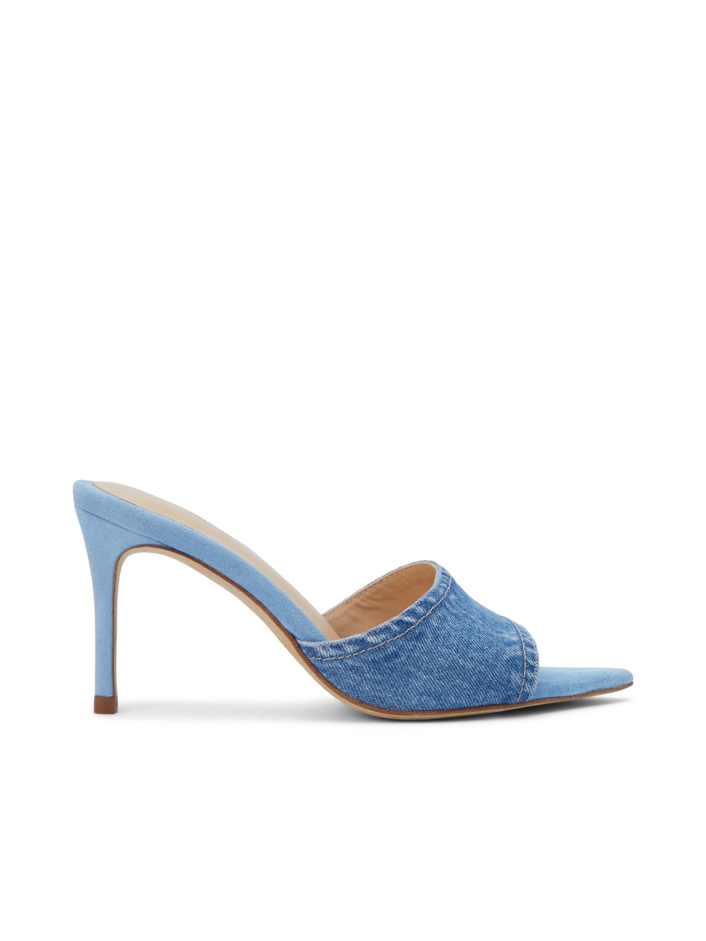 Lolita Denim Open-Toe Mule in Light Blue Denim L'AGENCE