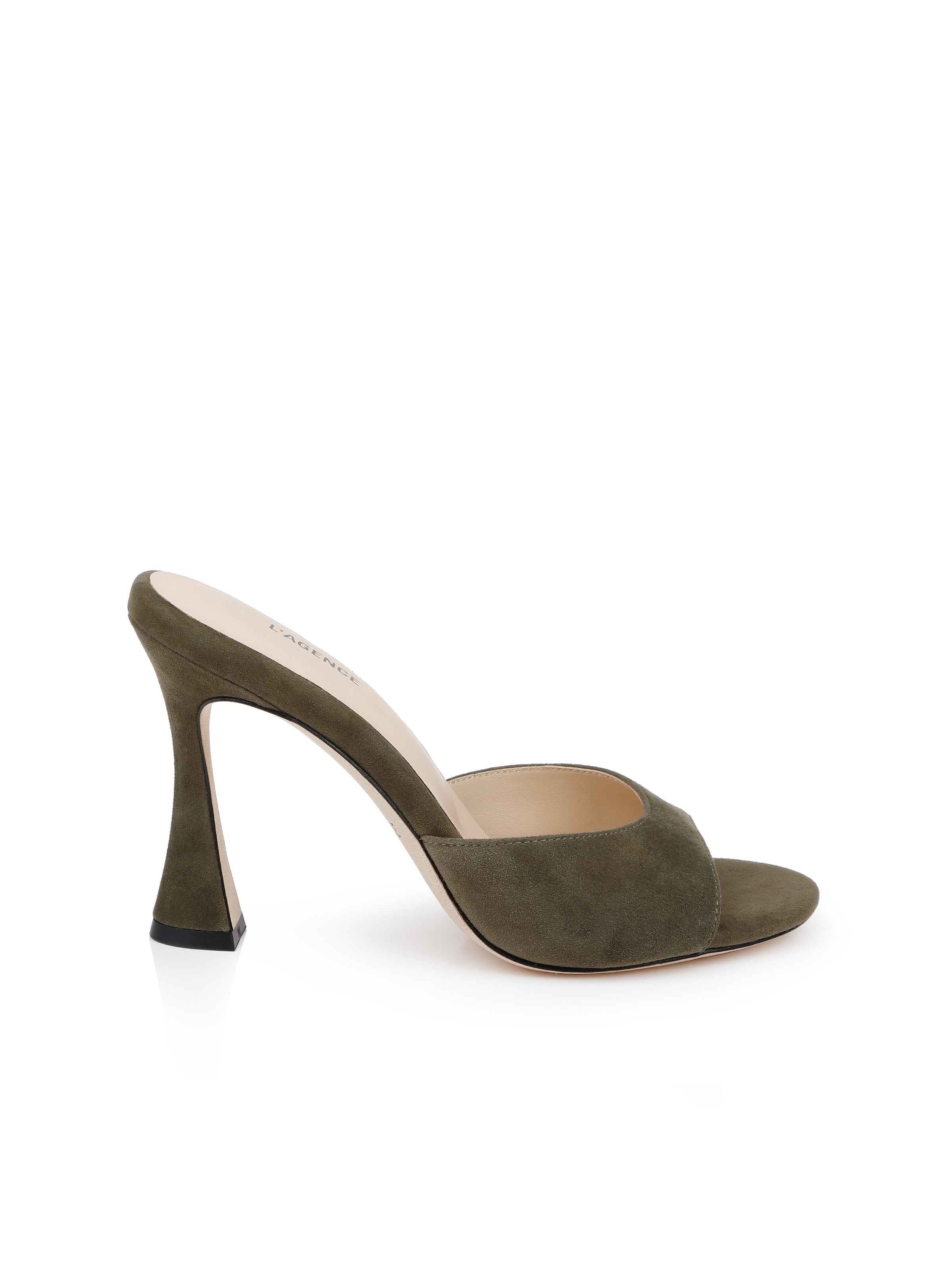 Avery Suede Open-Toe Mule in Olive Suede L'AGENCE