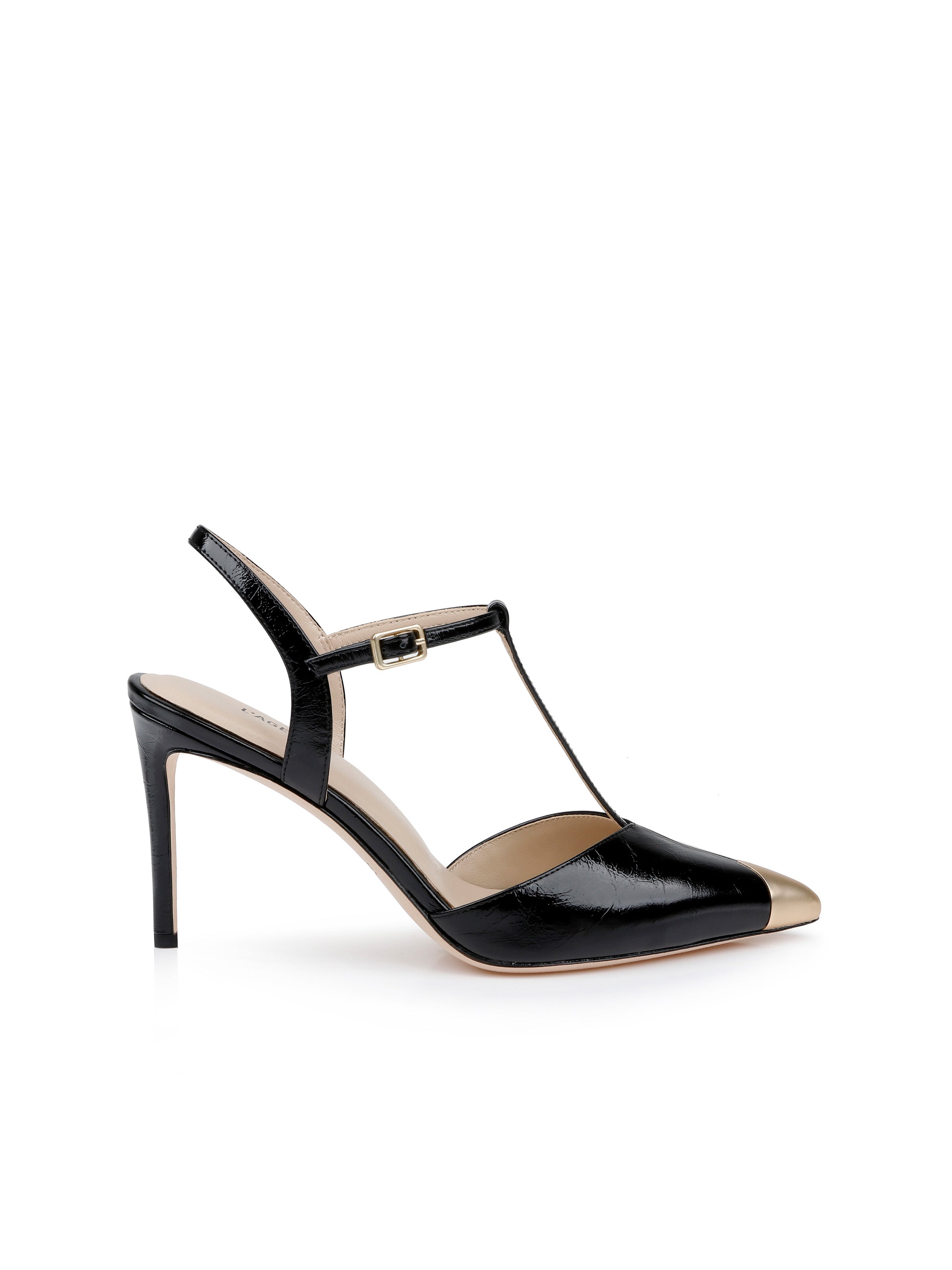 HEVE へイヴ Leather Lace Scalap PT black Kaveh Slingback Pump in Black Patent | L'AGENCE