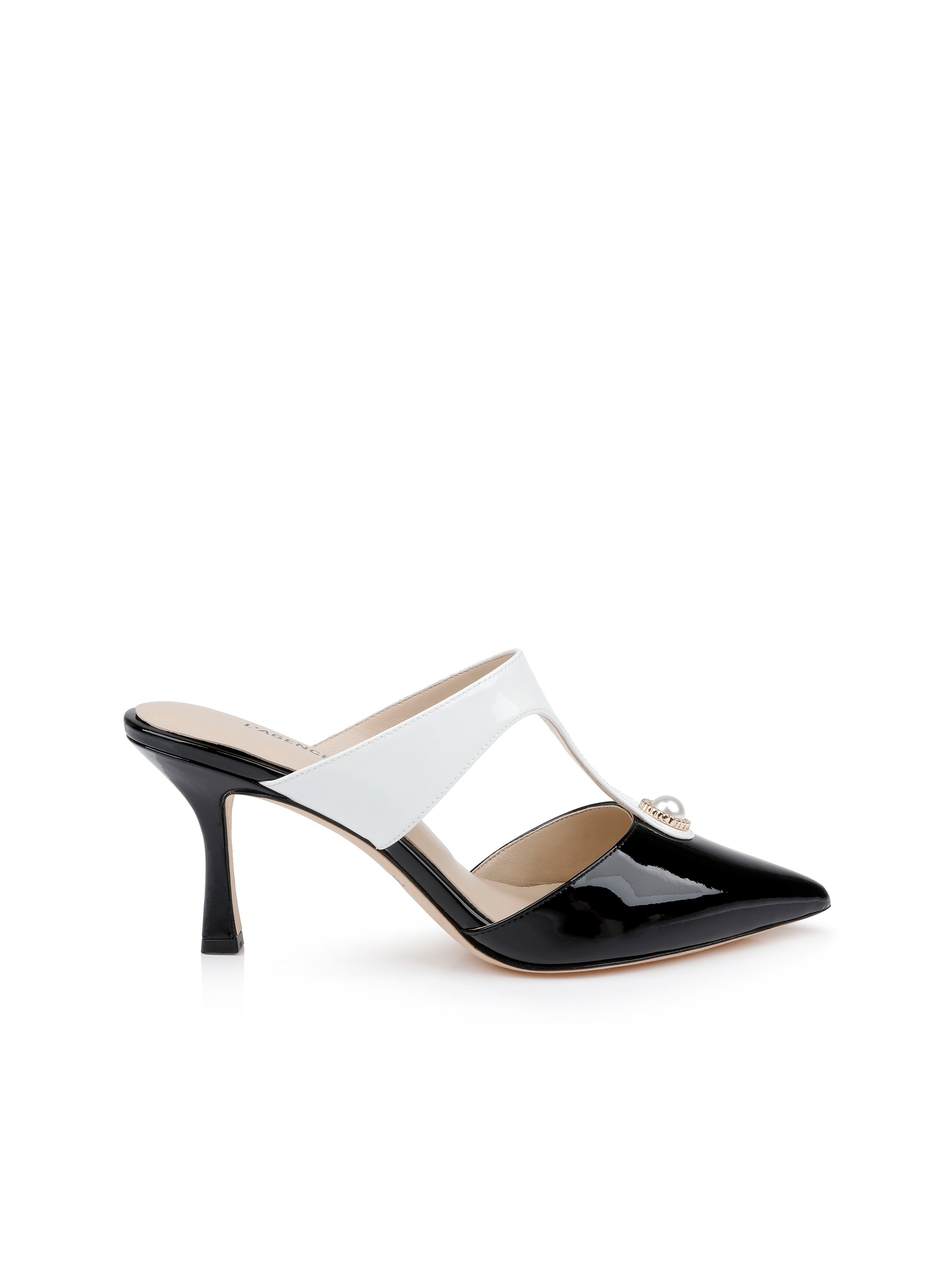 Bayonne Mule in Black/White Patent | L'AGENCE