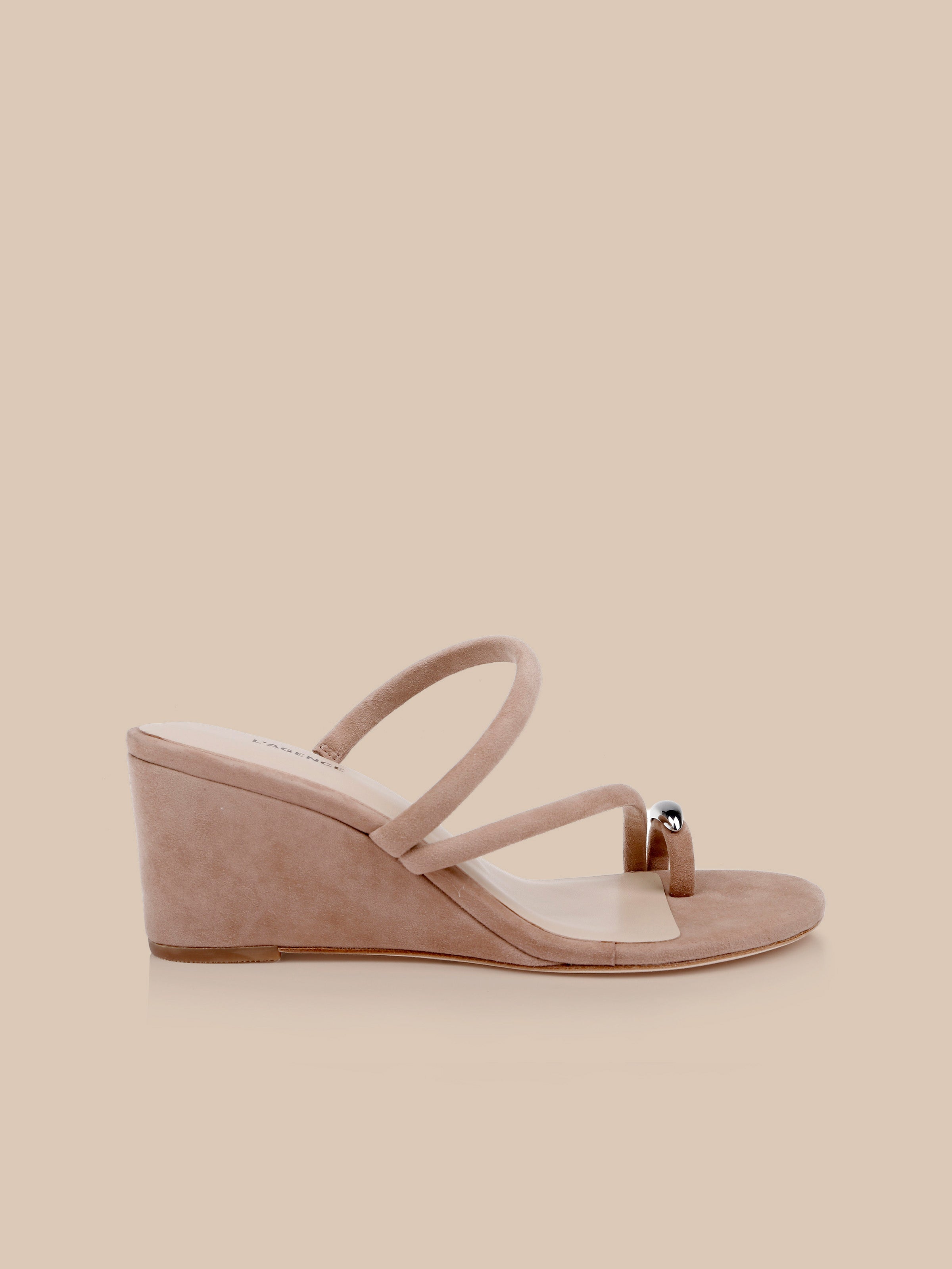 Maritza Wedge Sandal in Cappuccino Suede | L'AGENCE