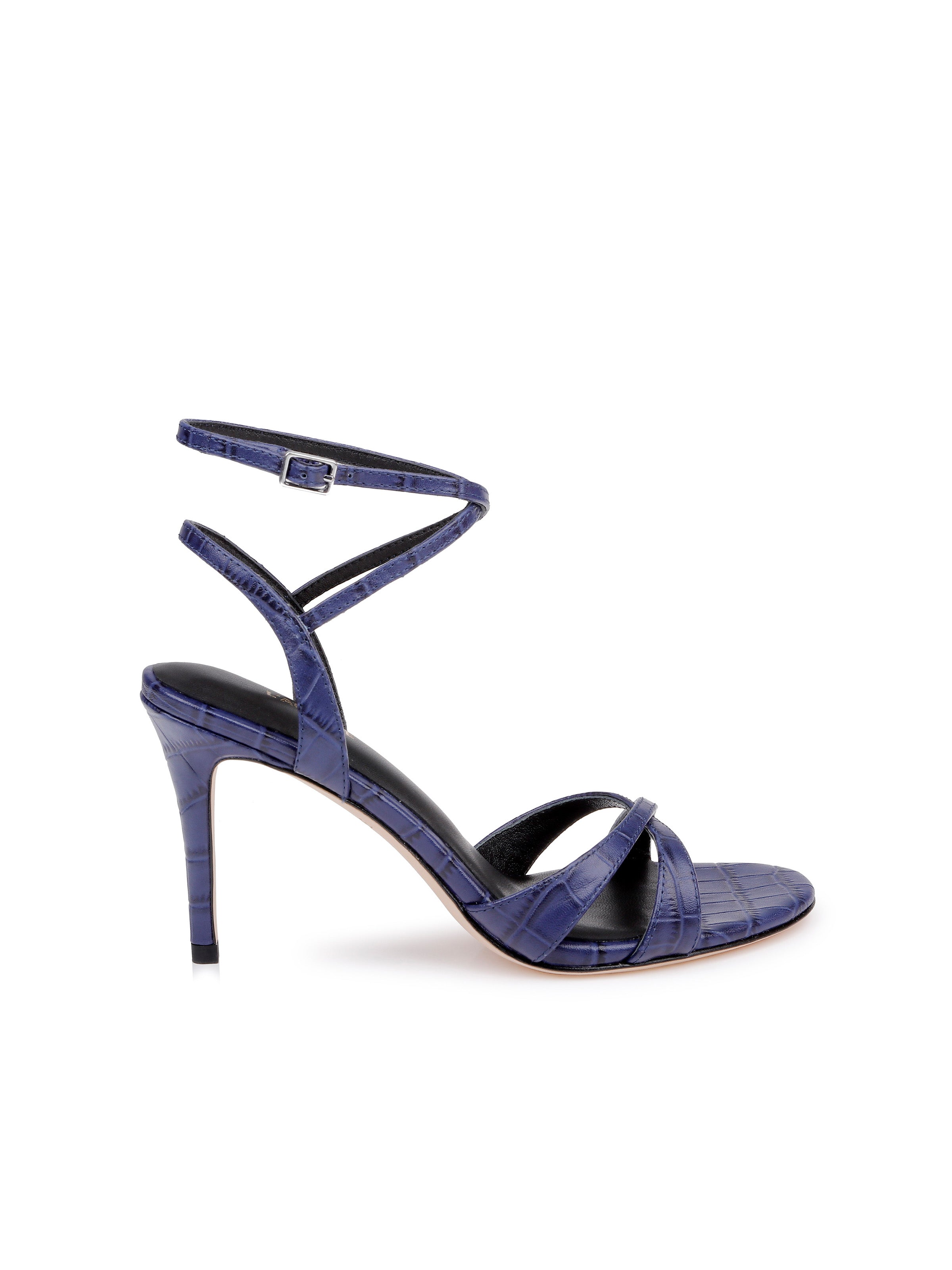 Miranda Leather Sandal in Midnight Croco | L'AGENCE