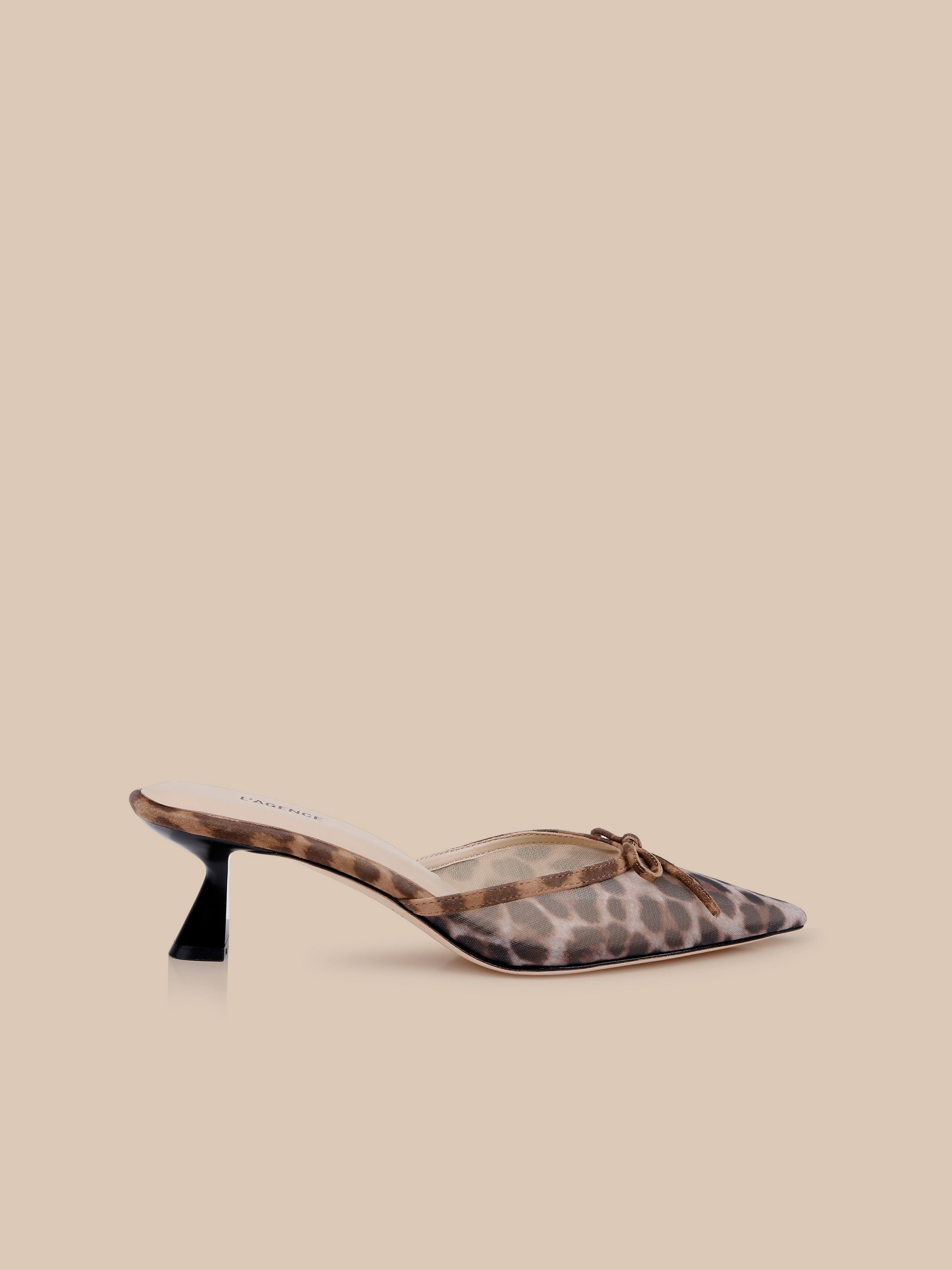 beki-m leopard mesh sculptural heel dress sandals L'AGENCE Palermo Mesh Mule In Leopard Mesh