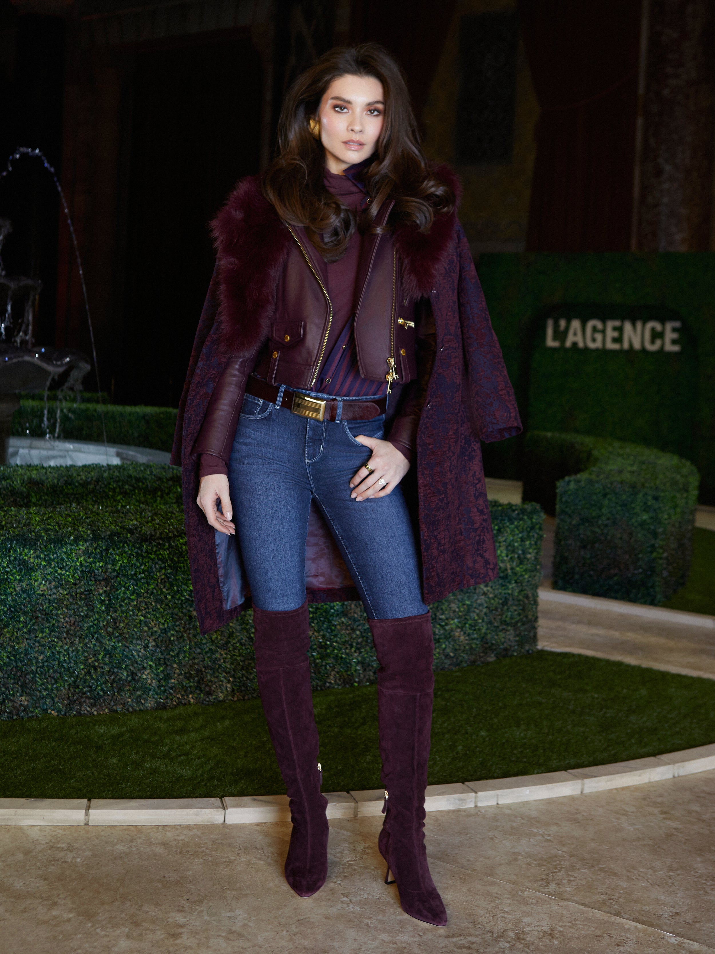 Laney Jacquard Coat in Deep Sangria/Midnight Jacquard | L'AGENCE