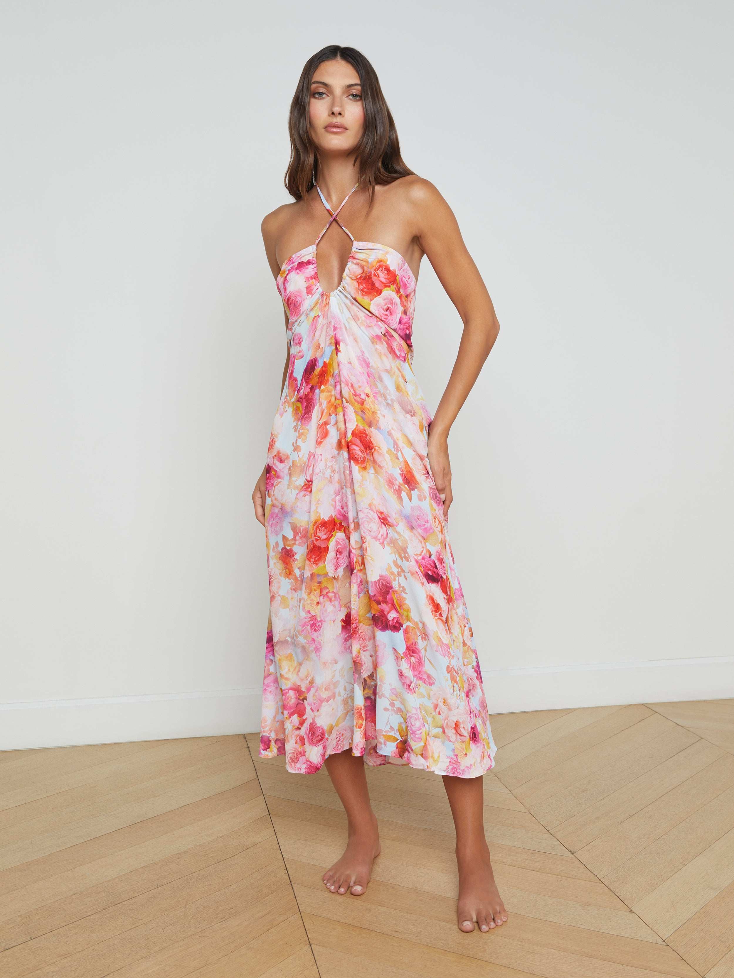 L'AGENCE Cheri Cover-Up Dress in Multi Soft Cloud Floral L'AGENCE Cheri Cover-Up Dress in Multi Soft Cloud Floral