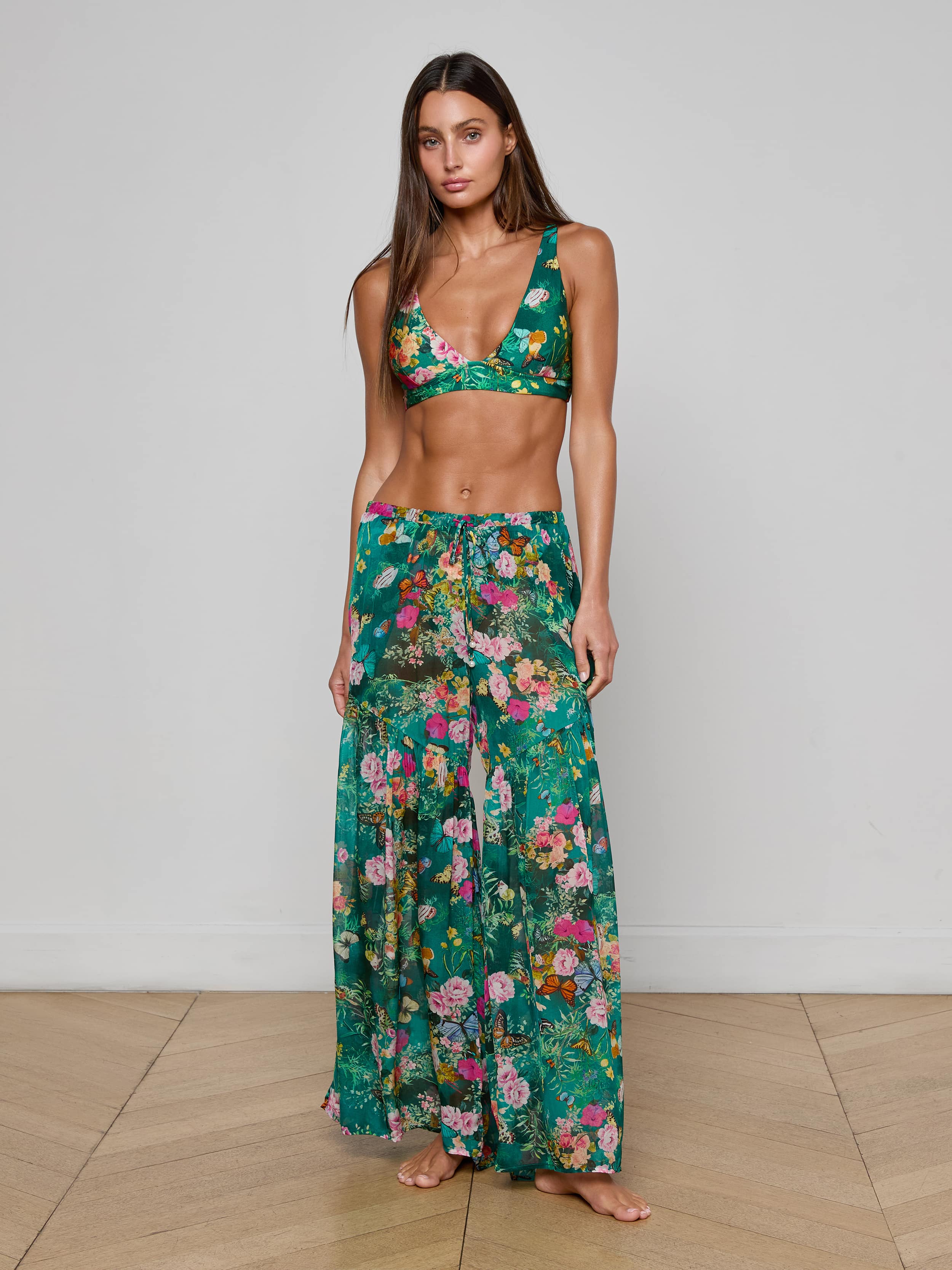Sharon Cover-Up Pant in Bottle Green Multi Charonda Butterfly | L