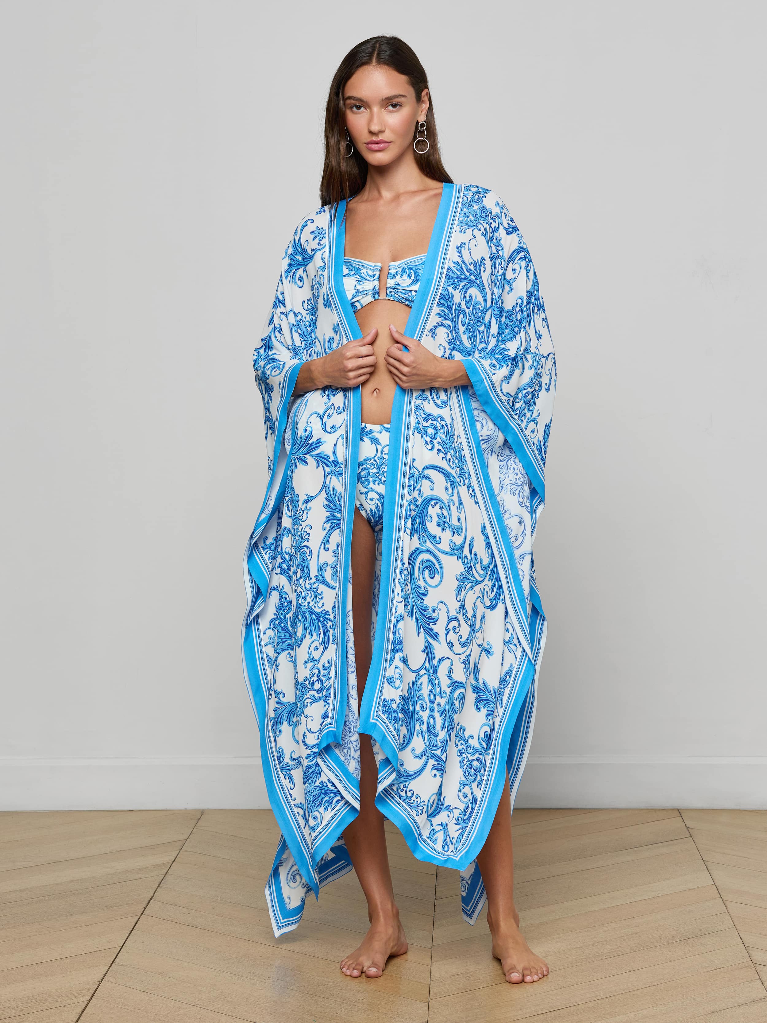 Kara Kimono Cover-Up in Baroque Blue | L'AGENCE