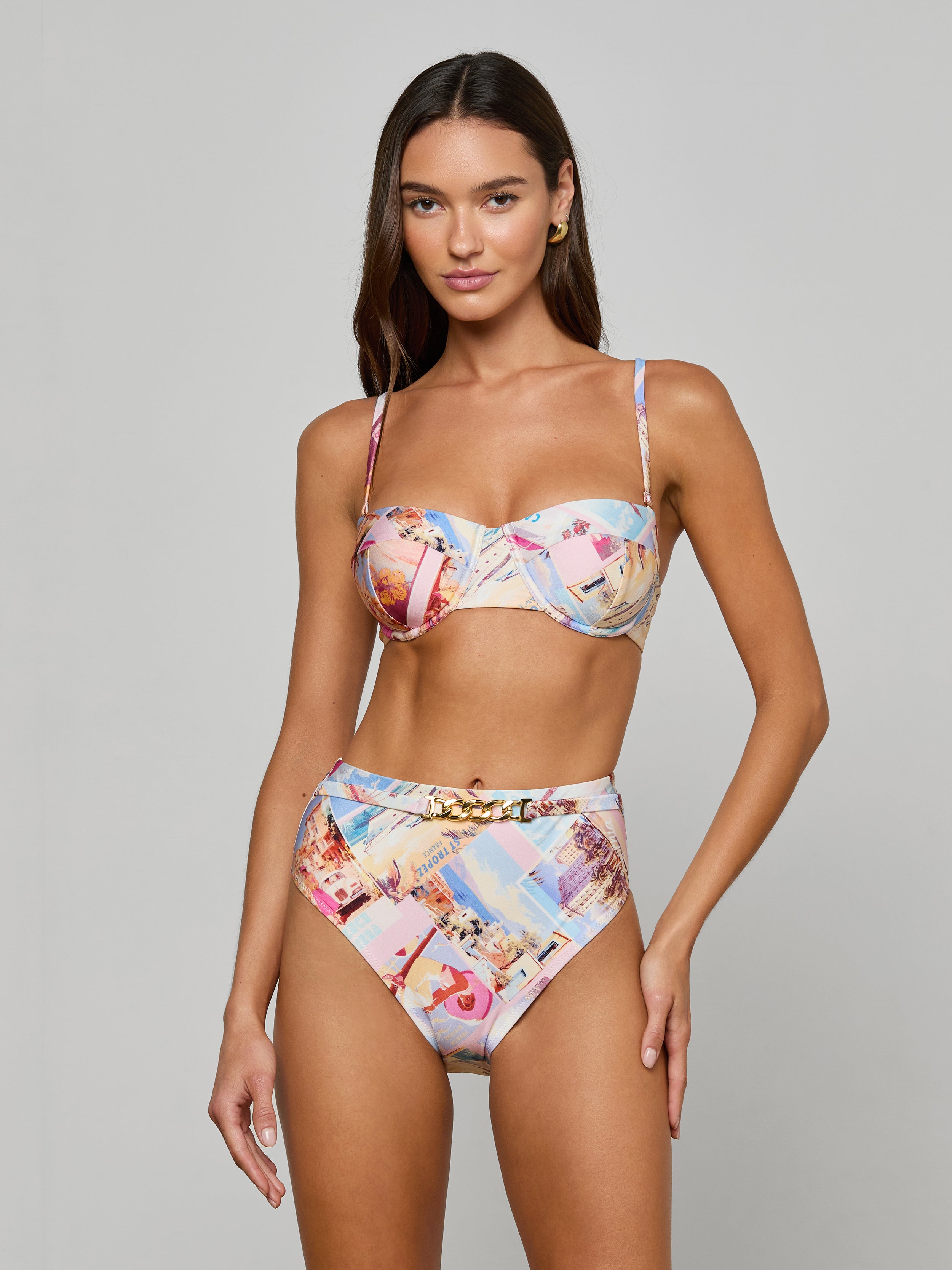 Alexandria Bikini Top in Light Pink Multi Postcard Print | L'AGENCE