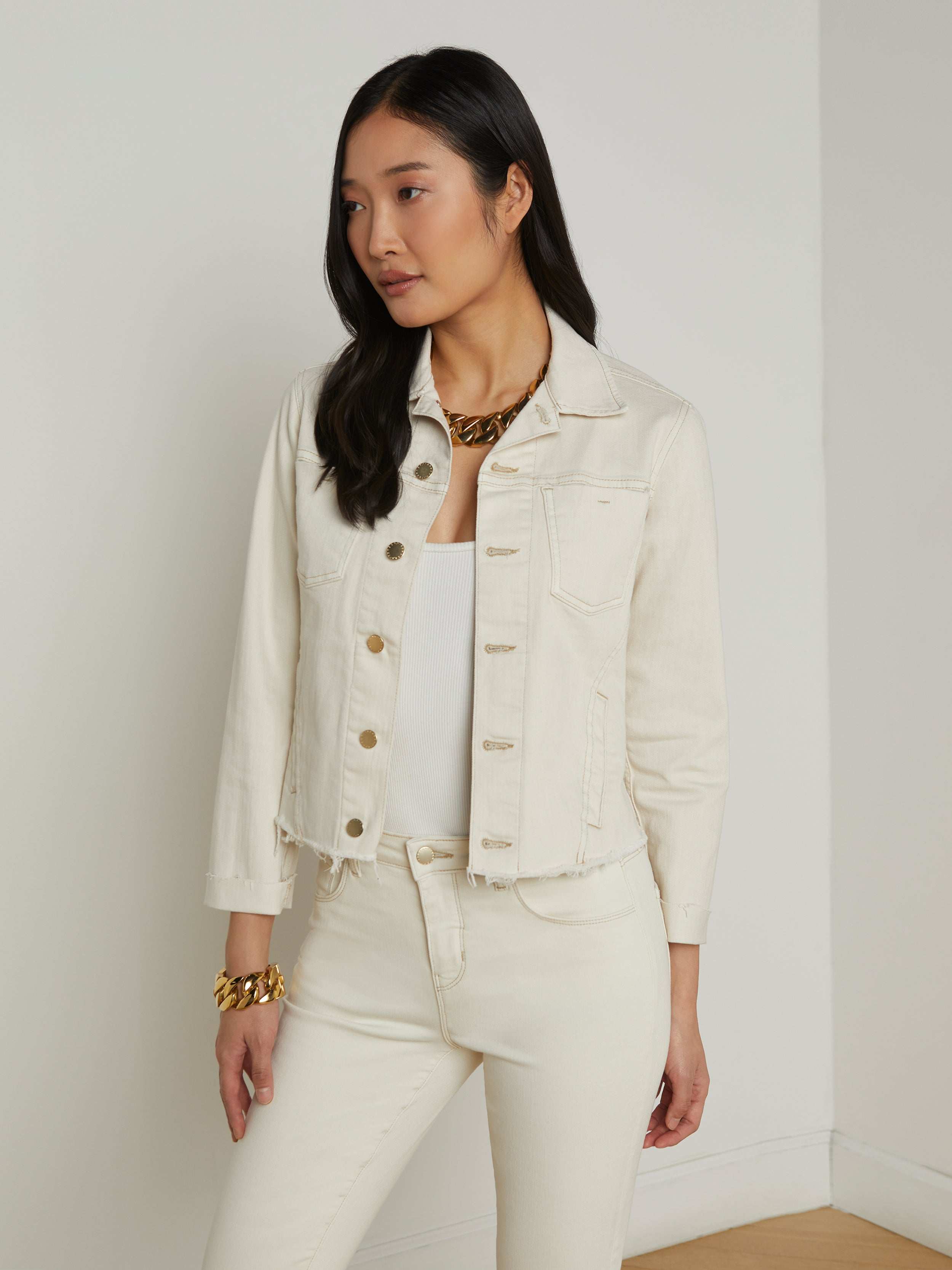 Giacca Janelle Denim in Macadamia L'agence – L'AGENCE