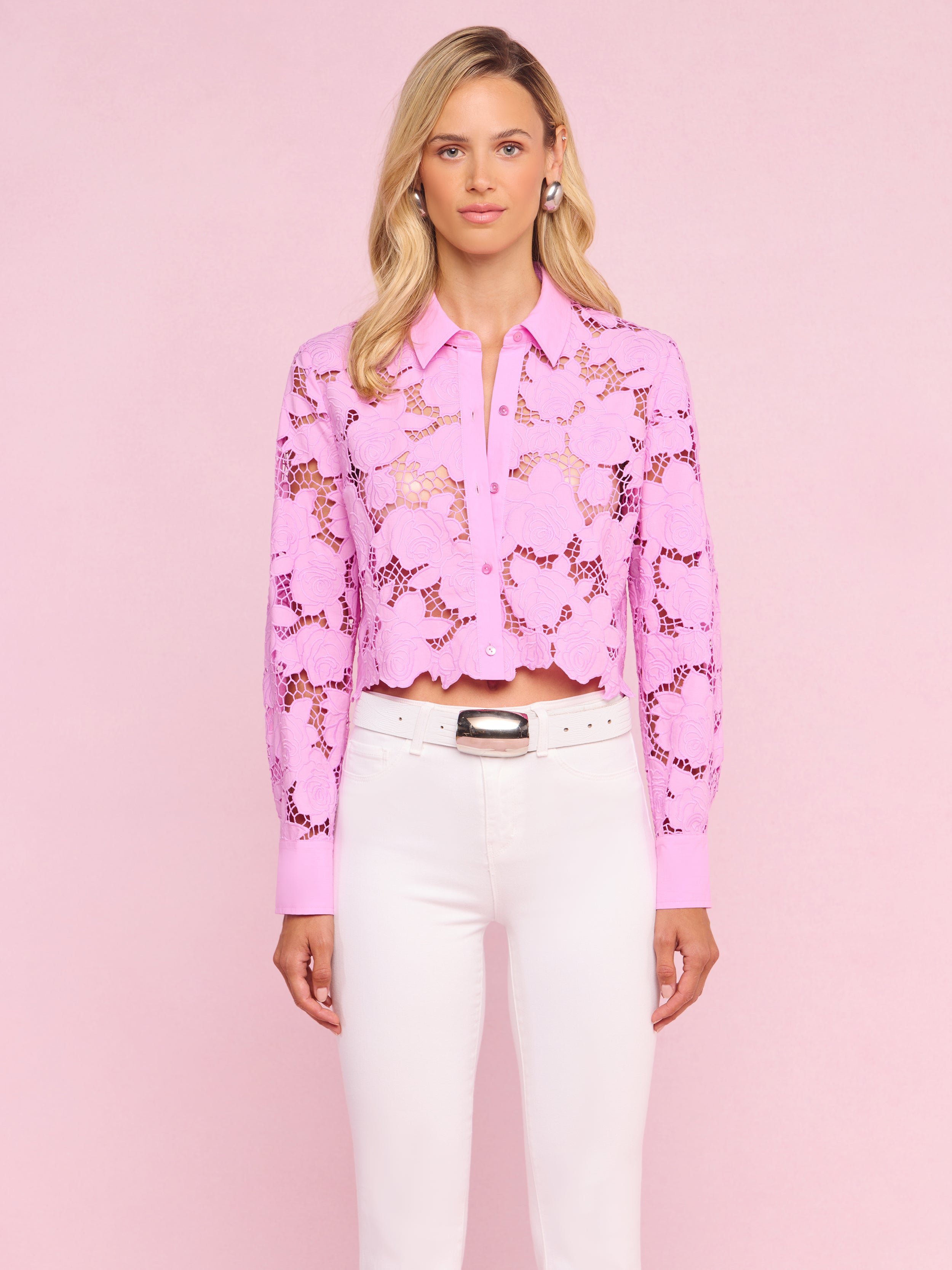Seychelle Cropped Eyelet Blouse in Peony | L'AGENCE