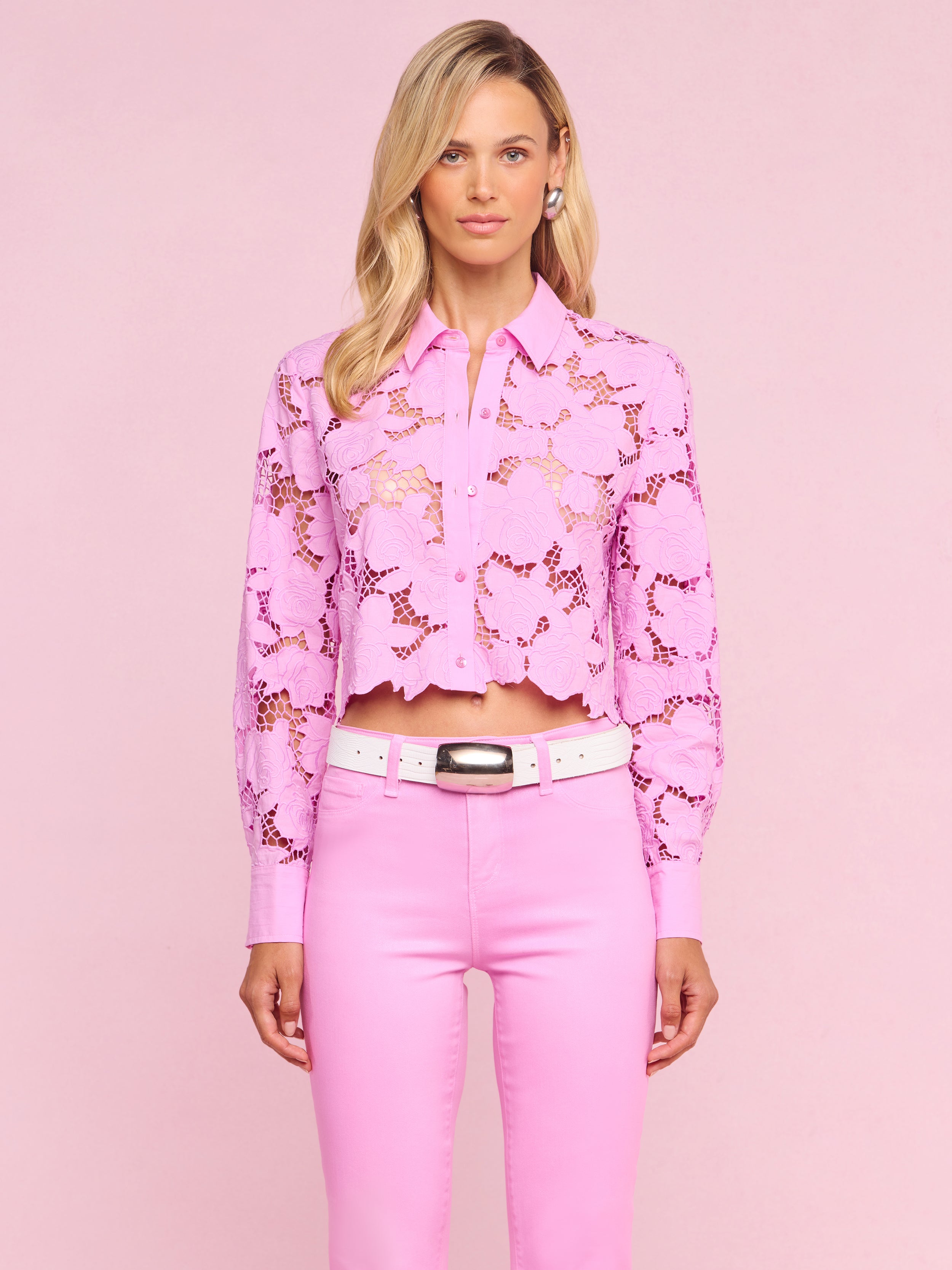 メゾンドドルチェciel blouse Seychelle Cropped Eyelet Blouse in Peony | L'AGENCE