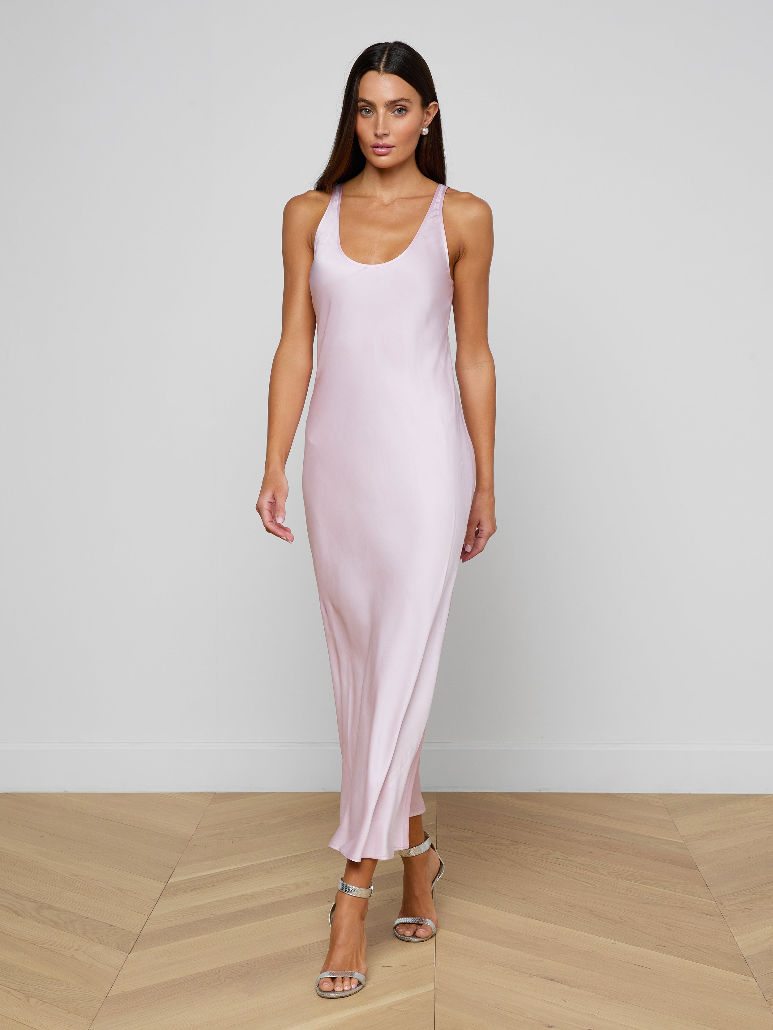 Akiya Satin Maxi Dress in Icy Lilac