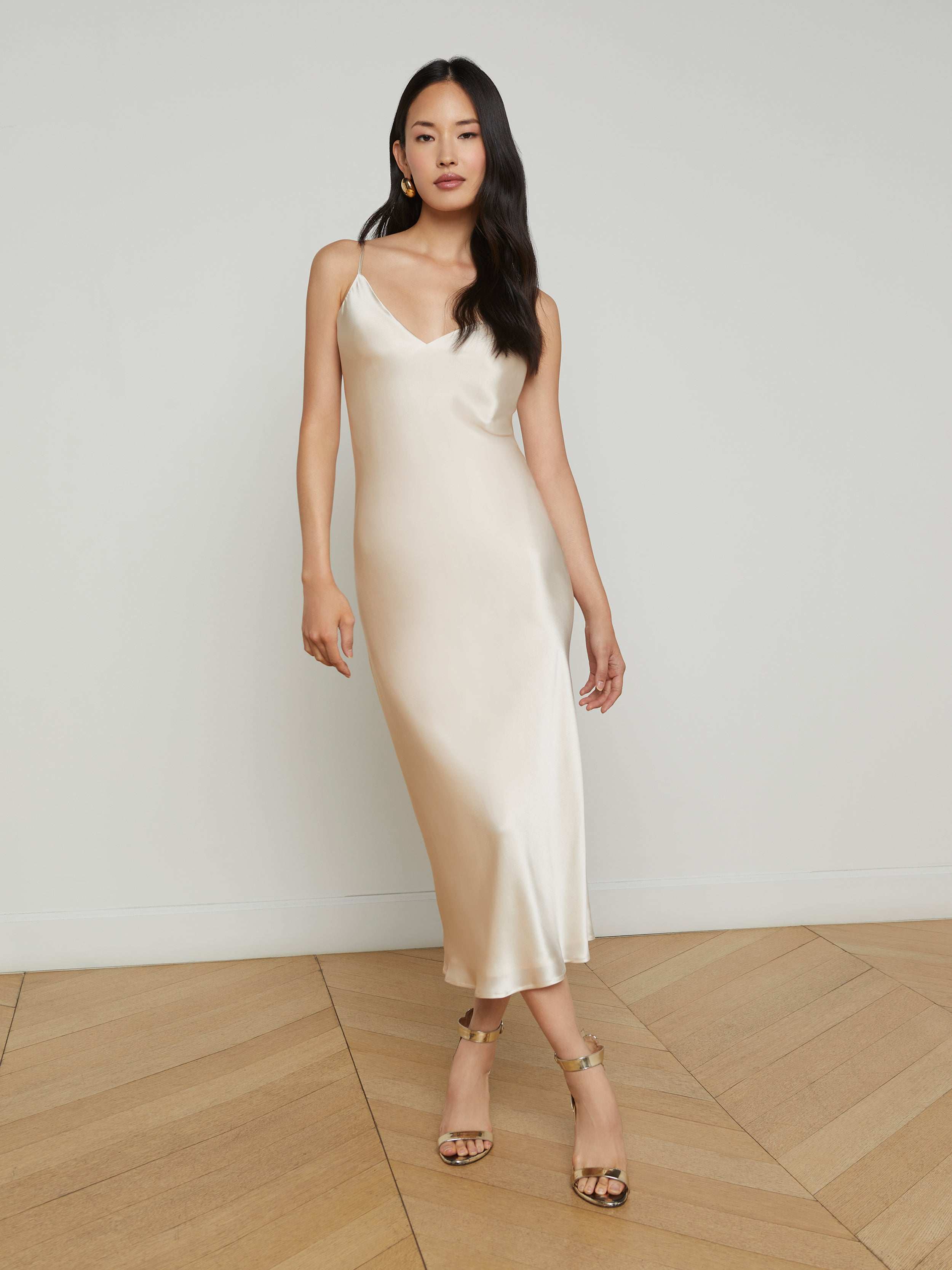 Seridie Silk Slip Dress in Champagne L'AGENCE - Main Image