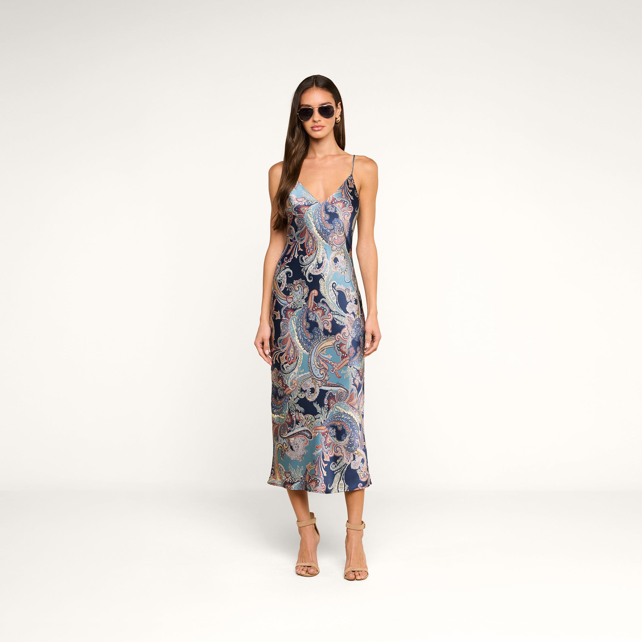 Seridie Silk Slip Dress in Midnight Multi Besarabian Paisley | L